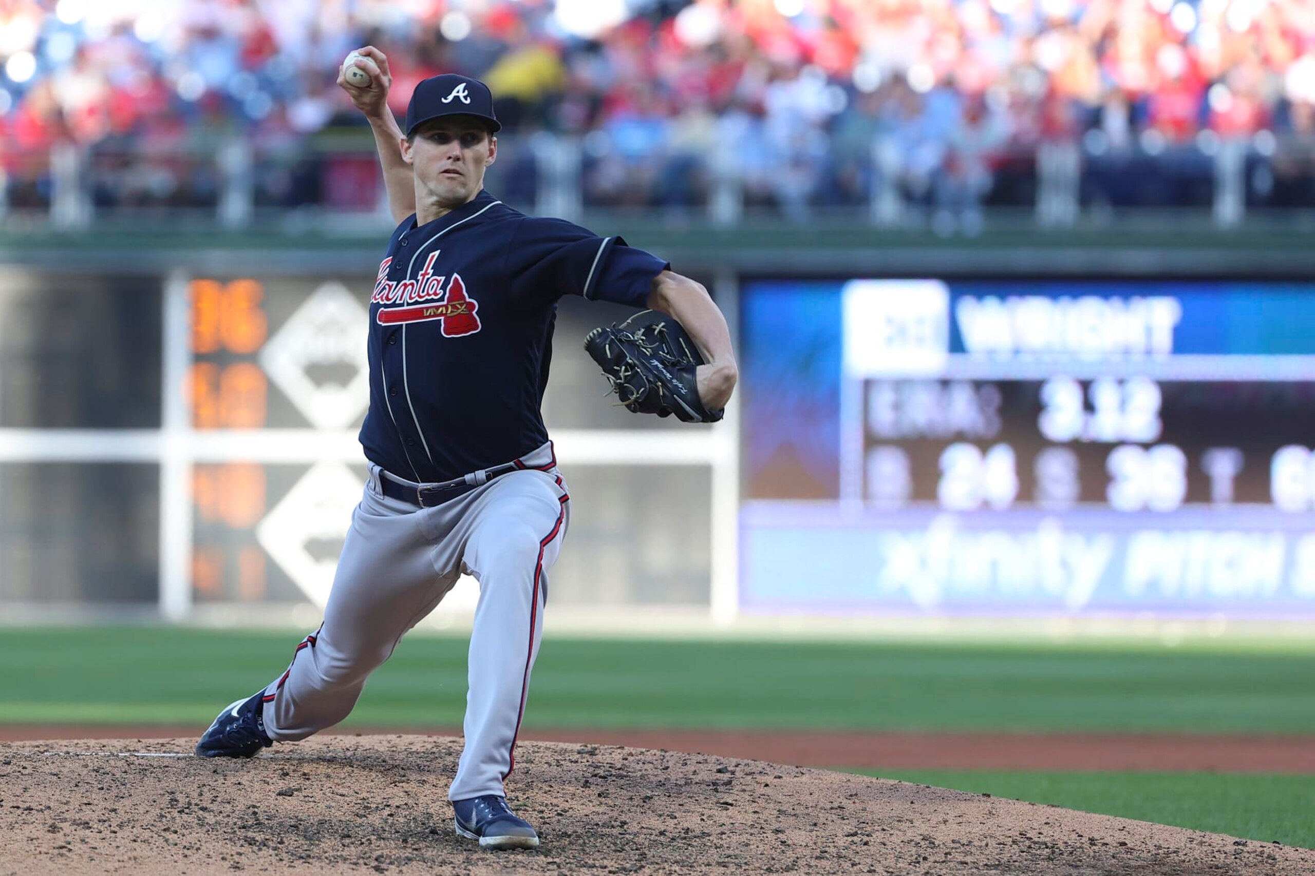 PHILADELPHIA, PENNSYLVANIA - SEPTEMBER 24: Kyle Wright #30 of the Atlanta Braves pitches during the fourth inning against the Philadelphia Phillies at Citizens Bank Park on September 24, 2022 in Philadelphia, Pennsylvania. (Photo by Tim Nwachukwu/Getty Images)