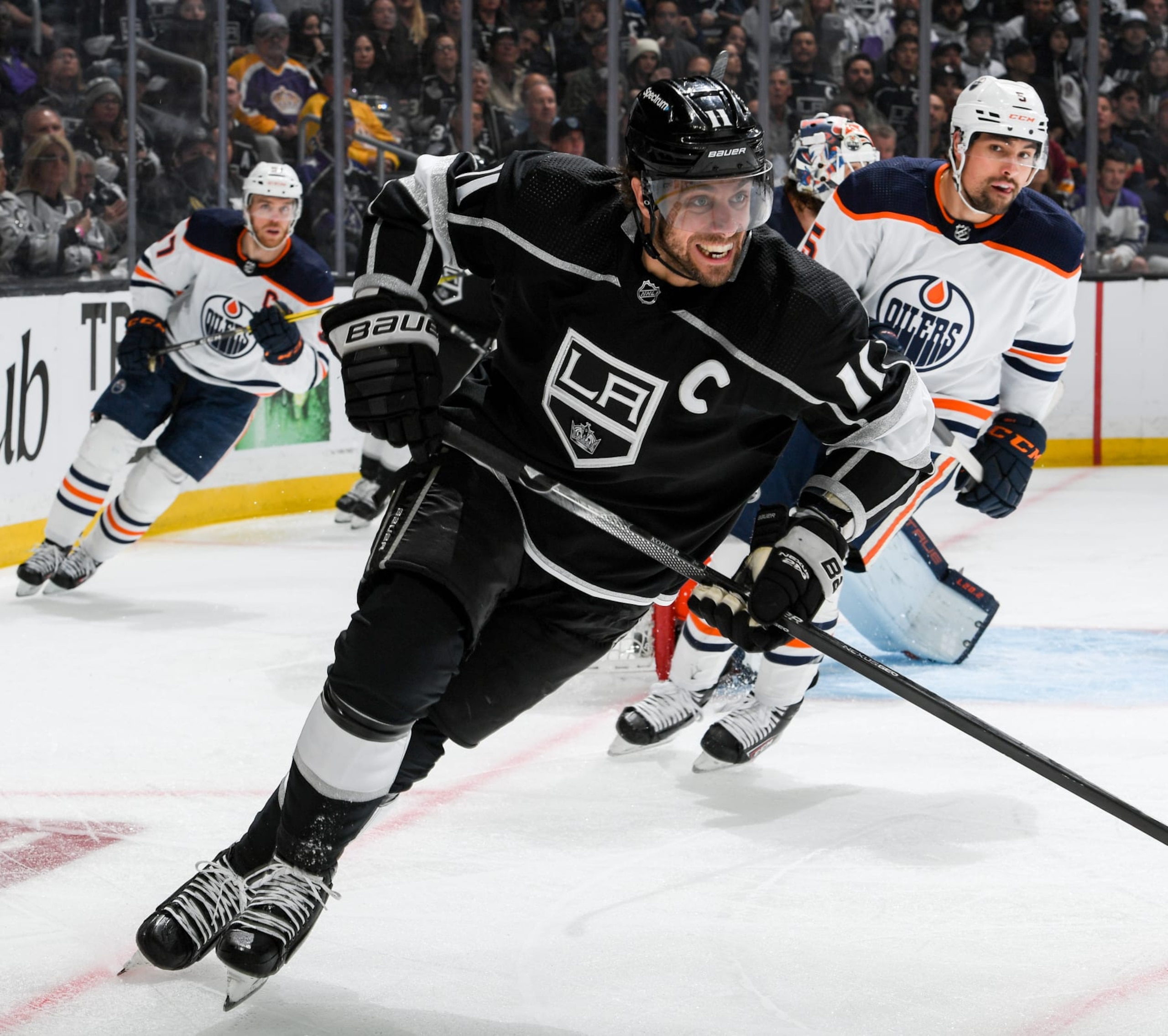 LOS ANGELES, CA - MAY 12: Anze Kopitar #11 of the Los Angeles Kings skates on the ice during Game Six of the First Round of the 2022 Stanley Cup Playoffs against the Edmonton Oilers at Crypto.com Arena on May 12, 2022 in Los Angeles, California. (Photo by Juan Ocampo/NHLI via Getty Images)