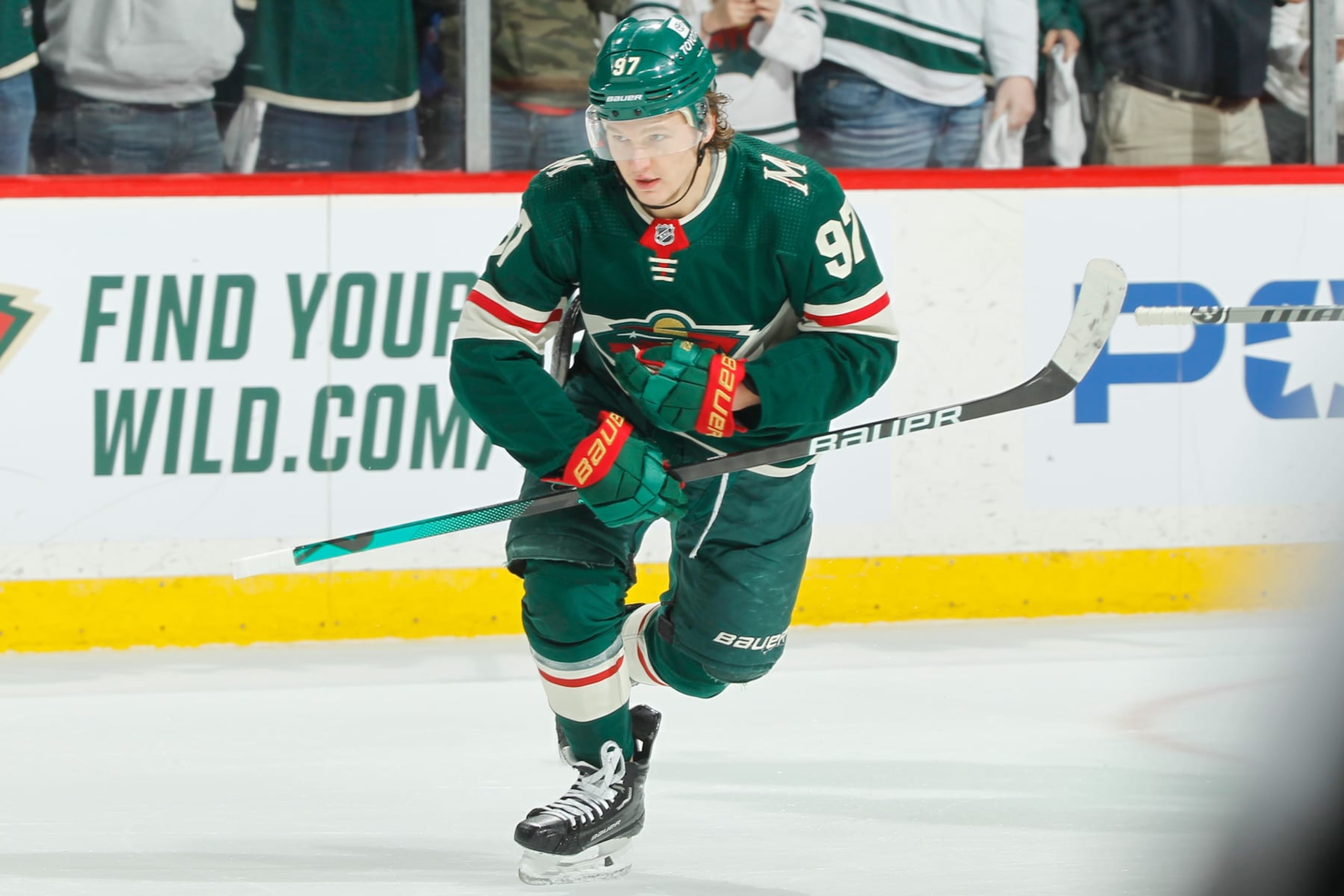 SAINT PAUL, MN - MAY 10: Kirill Kaprizov #97 of the Minnesota Wild celebrates a goal against the St. Louis Blues in Game Five of the First Round of the 2022 Stanley Cup Playoffs at the Xcel Energy Center on May 10, 2022 in Saint Paul, Minnesota. (Photo by Bruce Kluckhohn/NHLI via Getty Images)