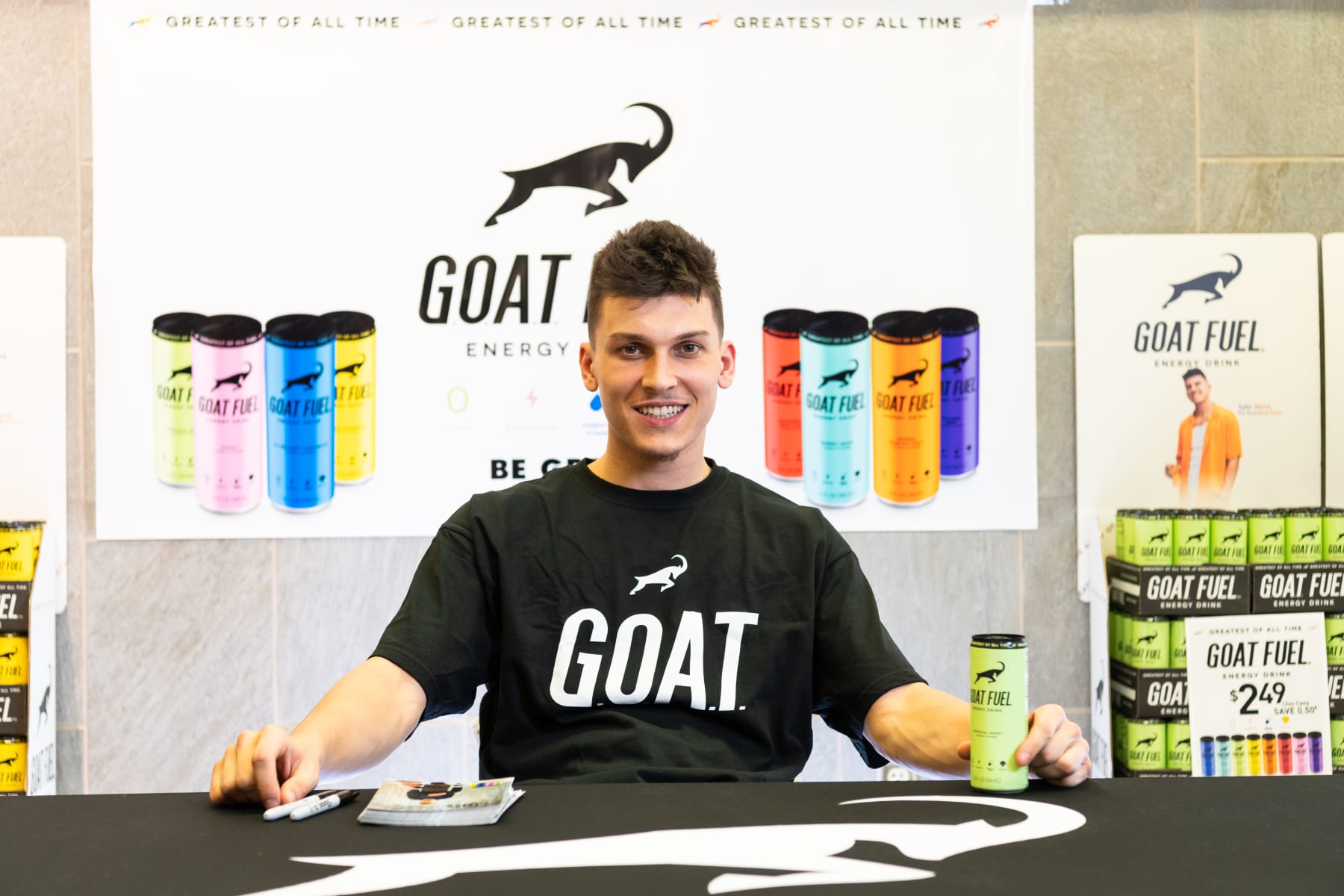 DORAL, FLORIDA - AUGUST 25:  Tyler Herro poses for a portrait as he promotes G.O.A.T. Fuel at Publix Super Market at Doral Commons on August 25, 2022 in Doral, Florida. (Photo by Jason Koerner/Getty Images)