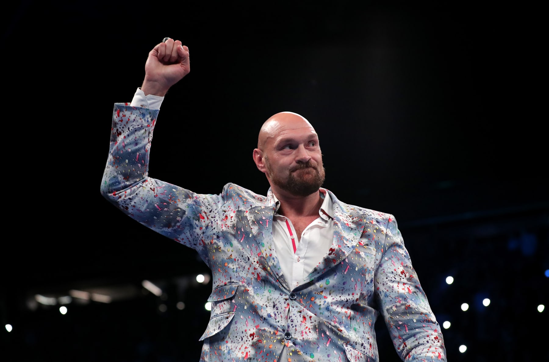 MANCHESTER, ENGLAND - SEPTEMBER 24: Tyson Fury reacts prior to the Vacant WBO Interim World Heavyweight Championship fight between Joe Joyce and Joseph Parker at AO Arena on September 24, 2022 in Manchester, England. (Photo by Alex Livesey/Getty Images)