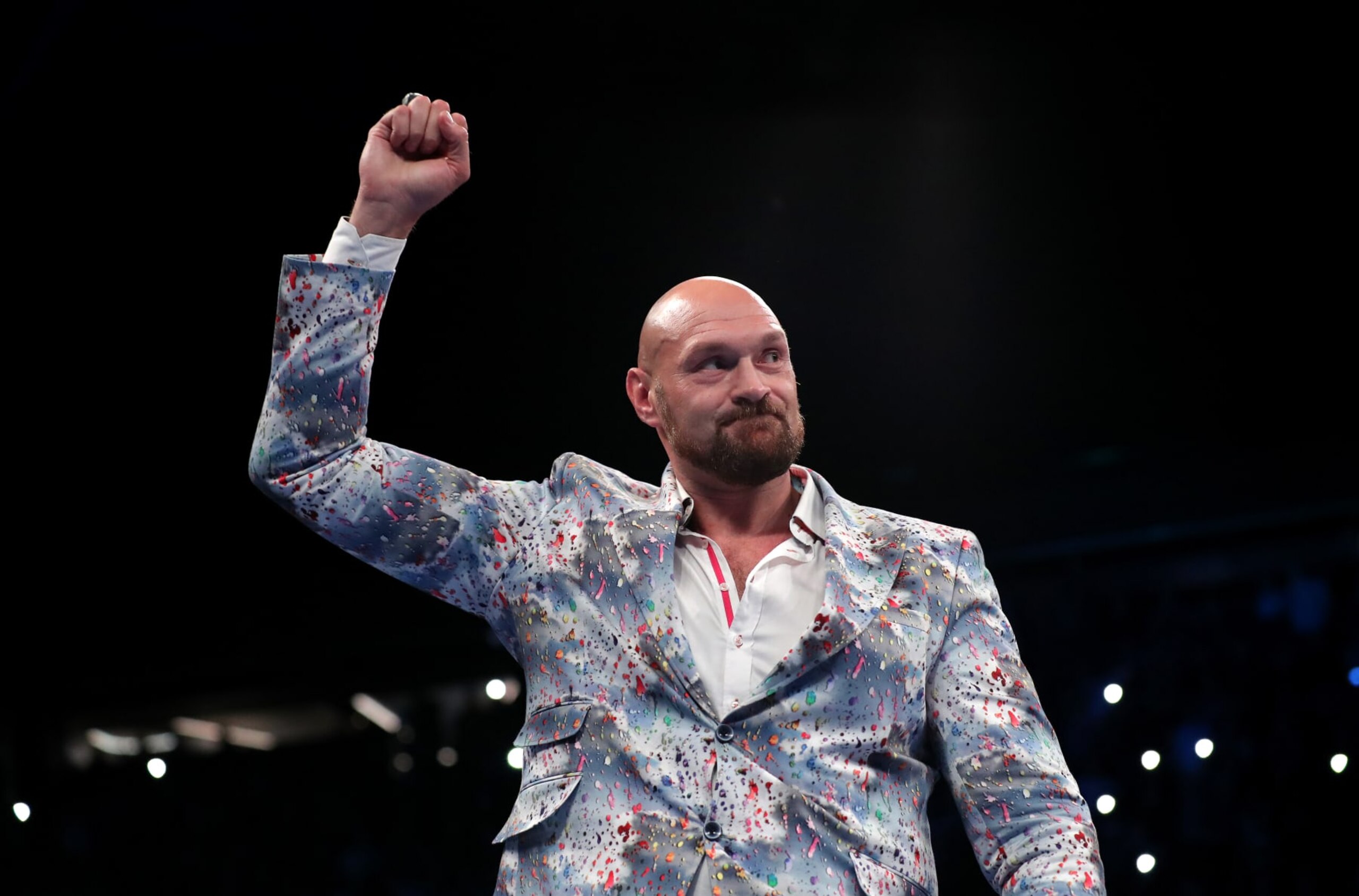 MANCHESTER, ENGLAND - SEPTEMBER 24: Tyson Fury reacts prior to the Vacant WBO Interim World Heavyweight Championship fight between Joe Joyce and Joseph Parker at AO Arena on September 24, 2022 in Manchester, England. (Photo by Alex Livesey/Getty Images)