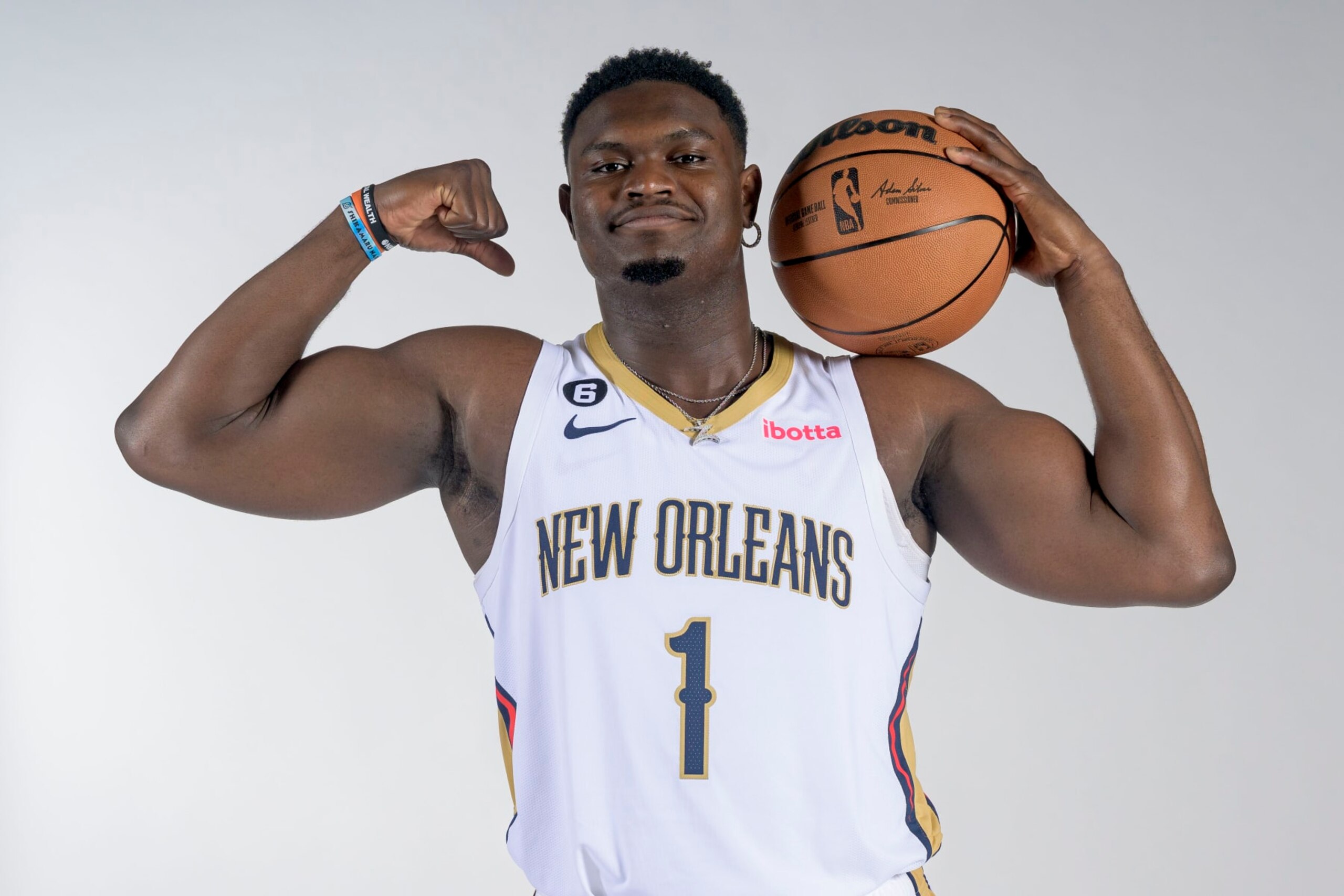 New Orleans Pelicans forward Zion Williamson (1) takes part in the NBA Pelicans basketball media day in New Orleans, Monday, Sept. 26, 2022. (AP Photo/Matthew Hinton) New Orleans Pelicans forward Zion Williamson (1) takes part in the NBA Pelicans basketball media day in New Orleans, Monday, Sept. 26, 2022. (AP Photo/Matthew Hinton)