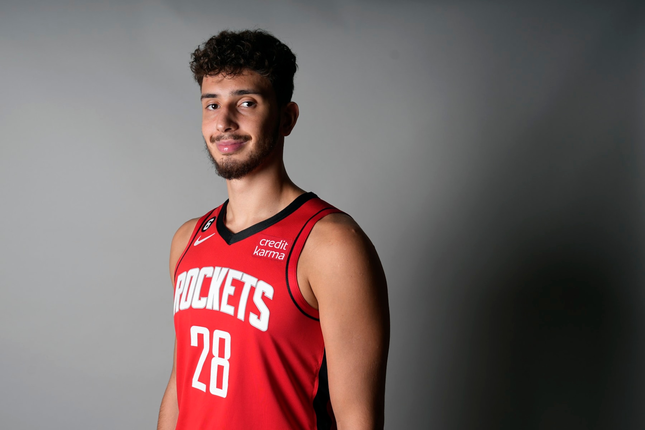 Houston Rockets' Alperen Sengun poses for a photograph during an NBA basketball media day Monday, Sept. 26, 2022, in Houston. (AP Photo/David J. Phillip) Houston Rockets' Alperen Sengun poses for a photograph during an NBA basketball media day Monday, Sept. 26, 2022, in Houston. (AP Photo/David J. Phillip)