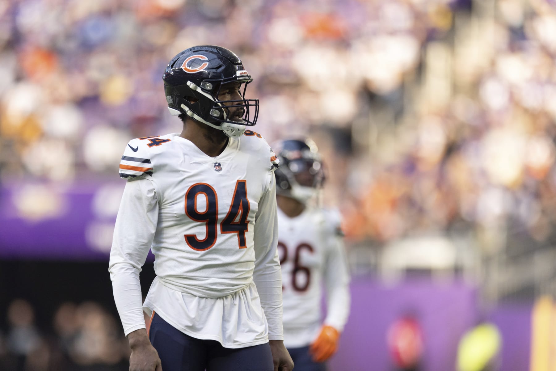 Chicago Bears outside linebacker Robert Quinn (94) during an NFL football game against the Minnesota Vikings, Sunday, Jan. 9, 2022 in Minneapolis. Minnesota won 31-17. (AP Photo/Stacy Bengs)