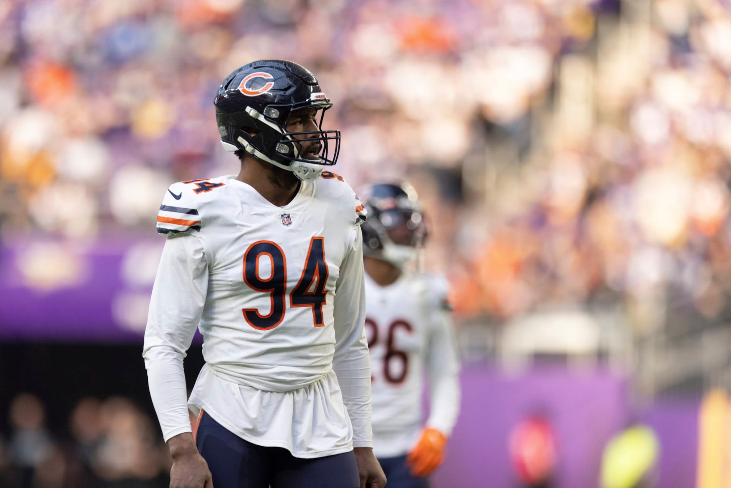 Chicago Bears outside linebacker Robert Quinn (94) during an NFL football game against the Minnesota Vikings, Sunday, Jan. 9, 2022 in Minneapolis. Minnesota won 31-17. (AP Photo/Stacy Bengs) Chicago Bears outside linebacker Robert Quinn (94) during an NFL football game against the Minnesota Vikings, Sunday, Jan. 9, 2022 in Minneapolis. Minnesota won 31-17. (AP Photo/Stacy Bengs)