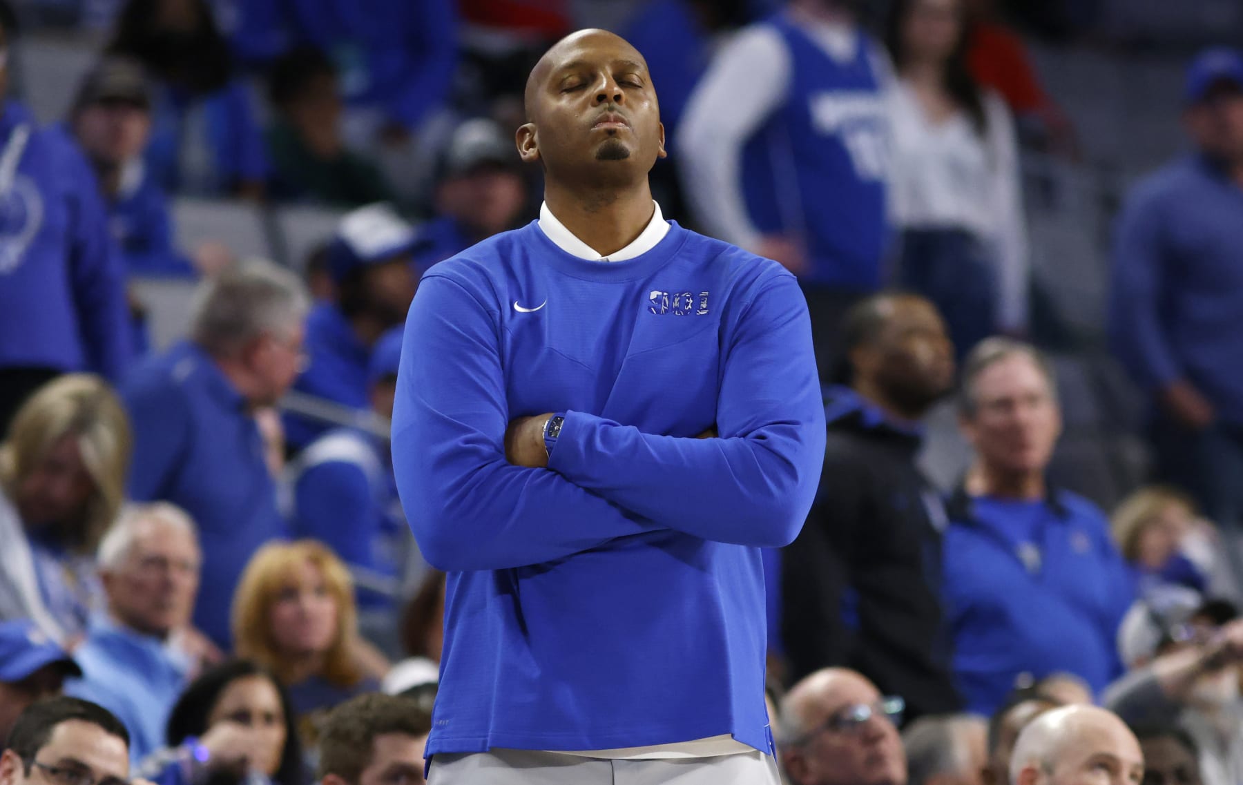 FORT WORTH, TX - MARCH 13: Head coach Penny Hardaway of the Memphis Tigers looks on Memphis plays the Houston Cougars in the first half of the American Athletic Conference Mens Basketball Tournament Championship at Dickies Arena on March 13, 2022 in Fort Worth, Texas. Houston defeated Memphis 71-53. (Photo by Ron Jenkins/Getty Images)