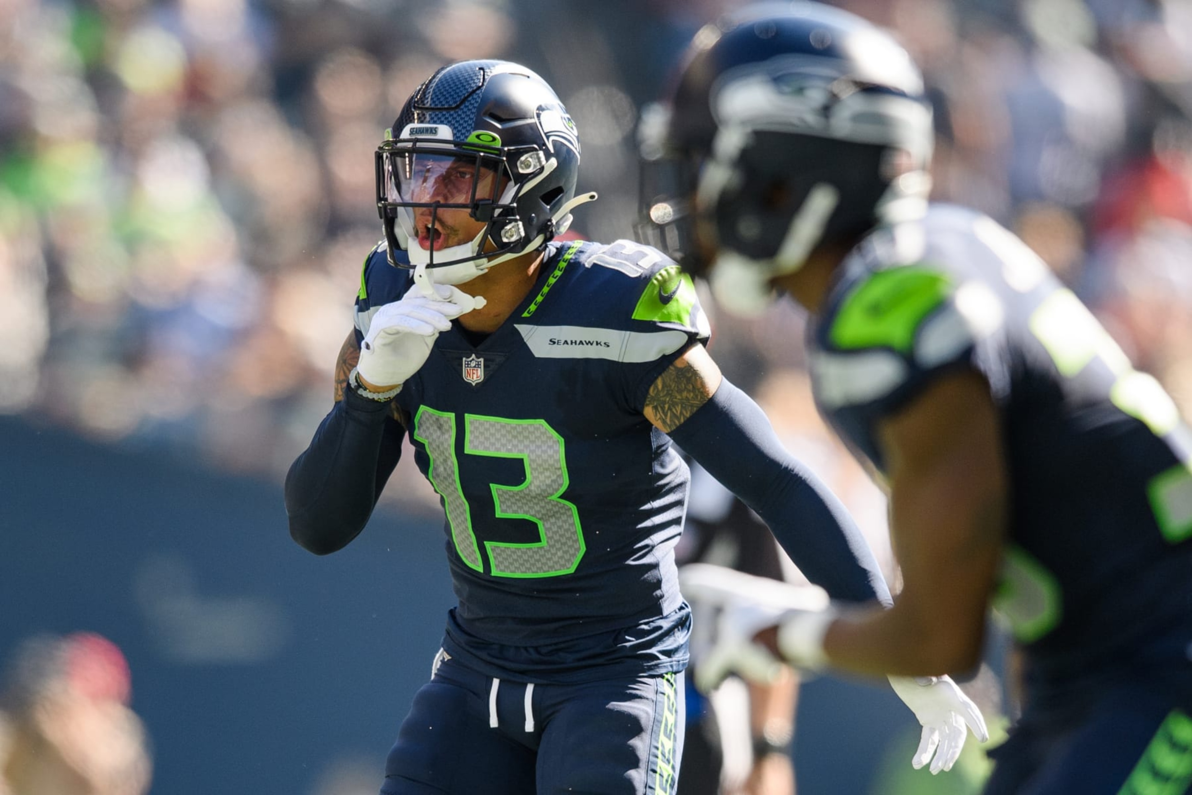 SEATTLE, WASHINGTON - SEPTEMBER 25: Josh Jones #13 of the Seattle Seahawks looks on during the second half of the game against the Atlanta Falcons at Lumen Field on September 25, 2022 in Seattle, Washington. (Photo by Jane Gershovich/Getty Images) SEATTLE, WASHINGTON - SEPTEMBER 25: Josh Jones #13 of the Seattle Seahawks looks on during the second half of the game against the Atlanta Falcons at Lumen Field on September 25, 2022 in Seattle, Washington. (Photo by Jane Gershovich/Getty Images)