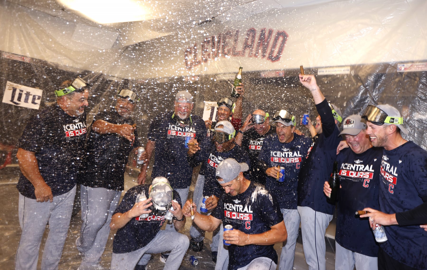 ARLINGTON, TX - SEPTEMBER 25: The Cleveland Guardians celebrate after they defeated the Texas Rangers 10-4 and clinched the American League Central Division at Globe Life Field on September 25, 2022 in Arlington, Texas. (Photo by Ron Jenkins/Getty Images)