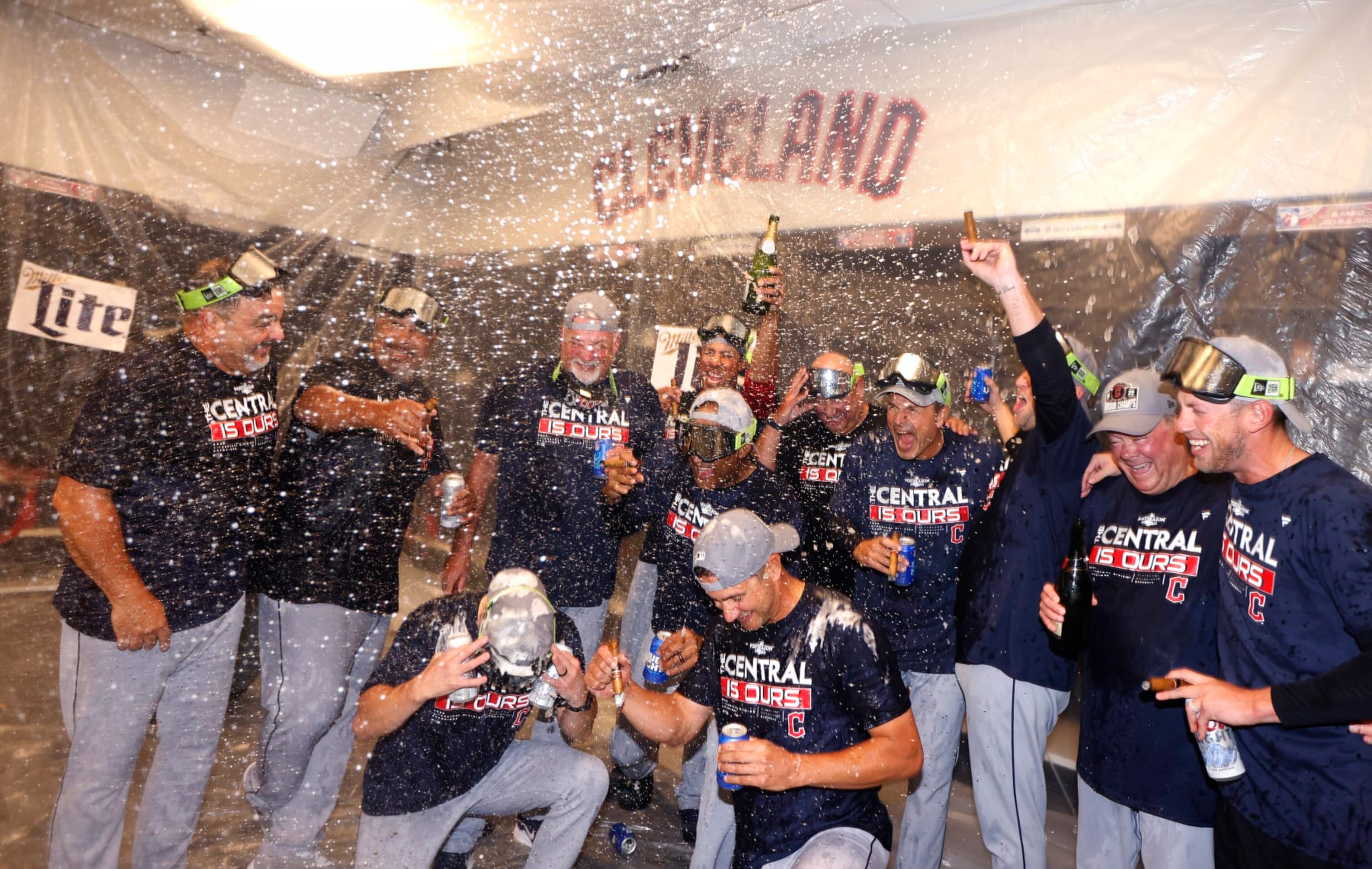 ARLINGTON, TX - SEPTEMBER 25: The Cleveland Guardians celebrate after they defeated the Texas Rangers 10-4 and clinched the American League Central Division at Globe Life Field on September 25, 2022 in Arlington, Texas. (Photo by Ron Jenkins/Getty Images) ARLINGTON, TX - SEPTEMBER 25: The Cleveland Guardians celebrate after they defeated the Texas Rangers 10-4 and clinched the American League Central Division at Globe Life Field on September 25, 2022 in Arlington, Texas. (Photo by Ron Jenkins/Getty Images)