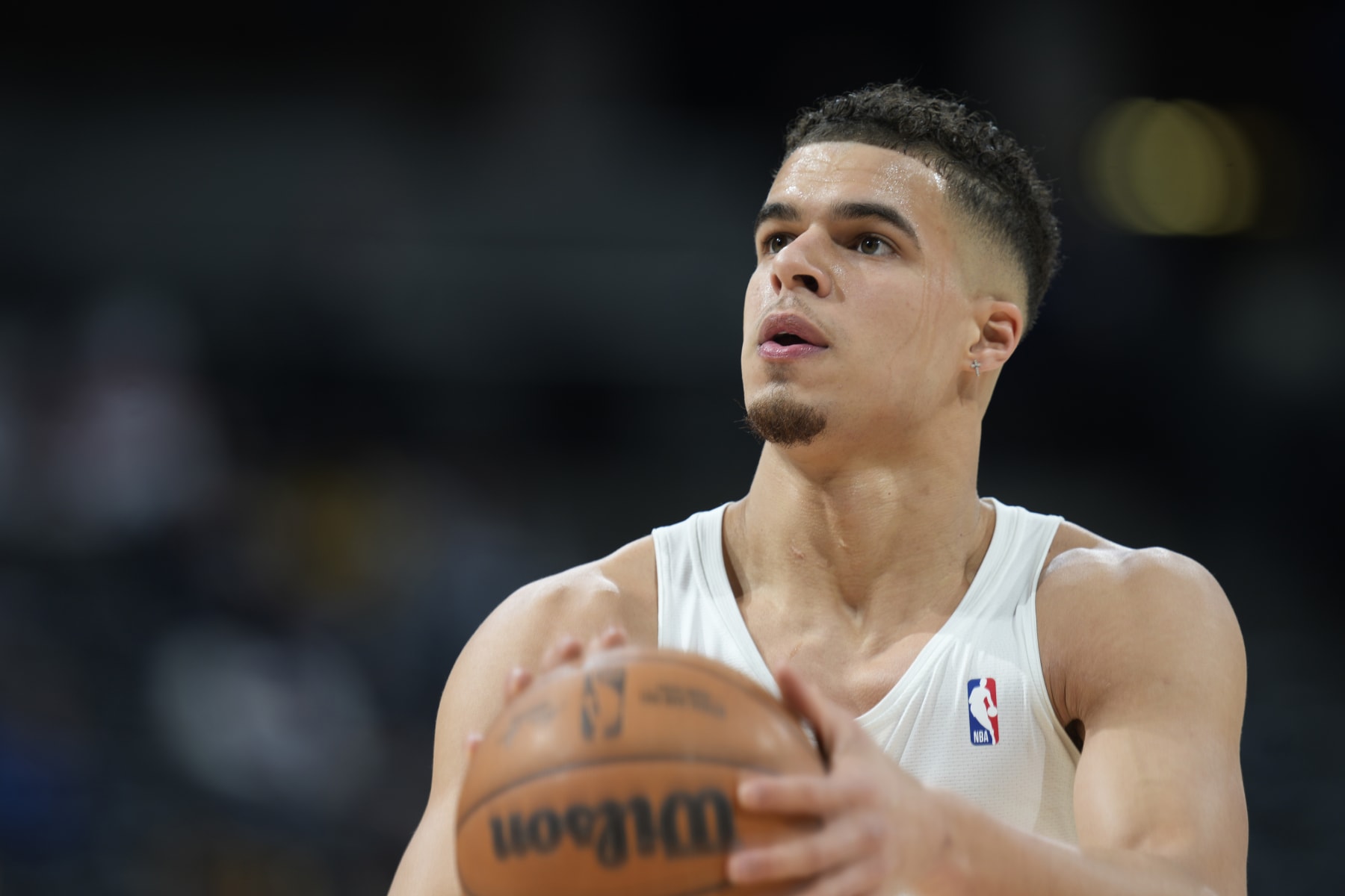 Denver Nuggets forward Michael Porter Jr. (1) in the first half of an NBA basketball game Friday, Jan. 21, 2022, in Denver. (AP Photo/David Zalubowski)