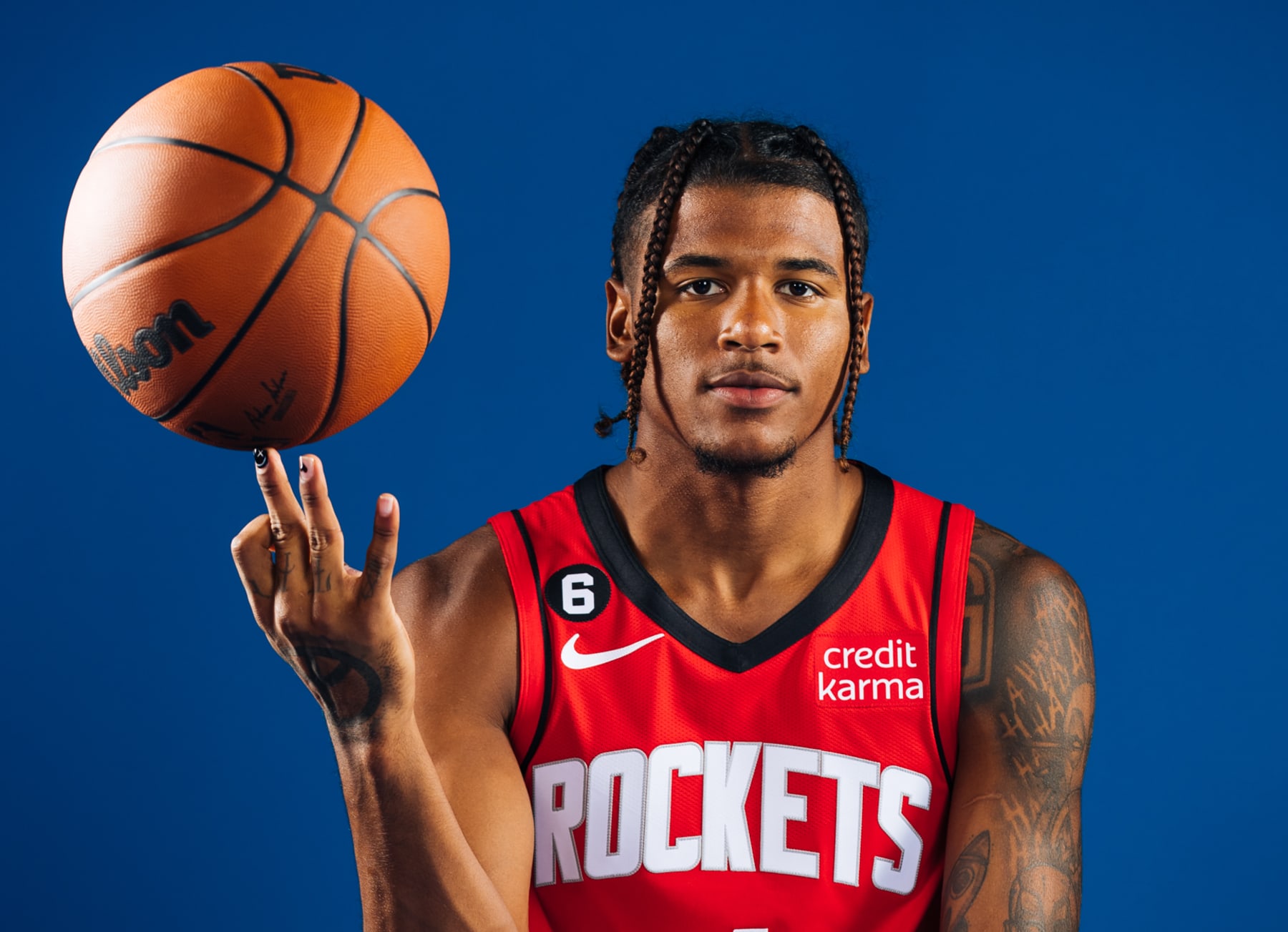 HOUSTON, TEXAS - SEPTEMBER 26: Jalen Green #4 of the Houston Rockets poses during Media Day on September 26, 2022 in Houston, Texas. (Photo by Carmen Mandato/Getty Images)