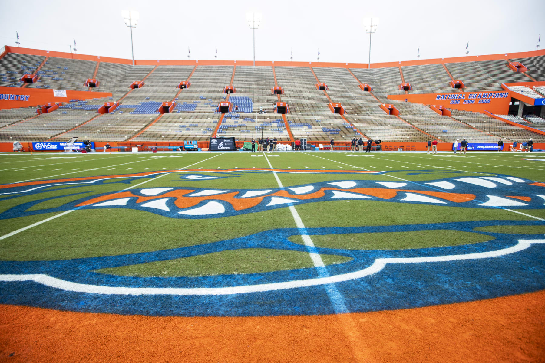 GAINESVILLE, FLORIDA - NOVEMBER 13: A detail view of the Florida Gators logo before the start of a game between the Florida Gators and the Samford Bulldogs at Ben Hill Griffin Stadium on November 13, 2021 in Gainesville, Florida. (Photo by James Gilbert/Getty Images)