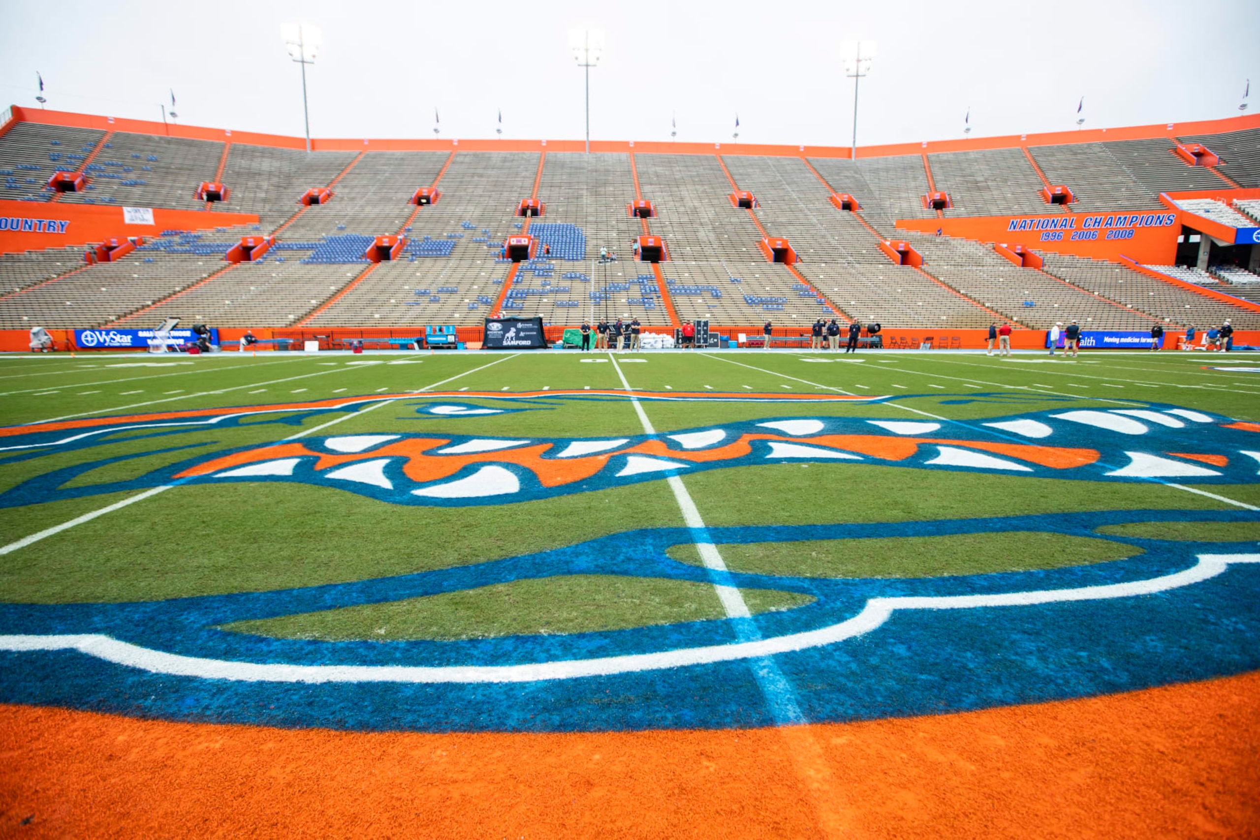 GAINESVILLE, FLORIDA - NOVEMBER 13: A detail view of the Florida Gators logo before the start of a game between the Florida Gators and the Samford Bulldogs at Ben Hill Griffin Stadium on November 13, 2021 in Gainesville, Florida. (Photo by James Gilbert/Getty Images)