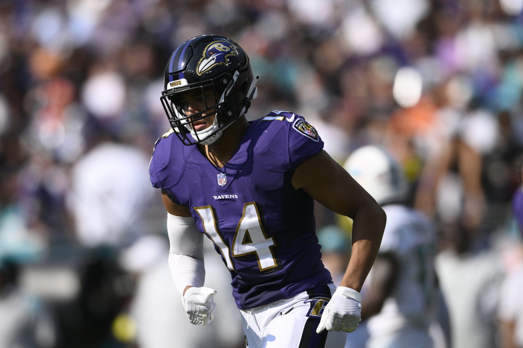 Baltimore Ravens safety Kyle Hamilton (14) in action during the second half of an NFL football game against the Miami Dolphins, Sunday, Sept. 18, 2022, in Baltimore. (AP Photo/Nick Wass)