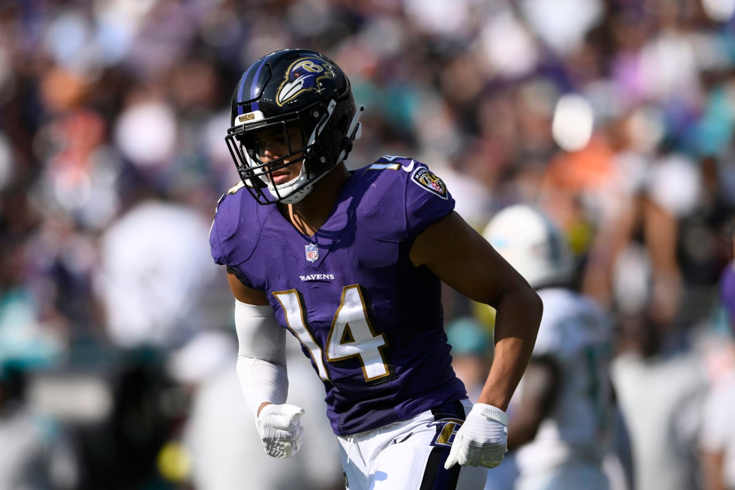 Baltimore Ravens safety Kyle Hamilton (14) in action during the second half of an NFL football game against the Miami Dolphins, Sunday, Sept. 18, 2022, in Baltimore. (AP Photo/Nick Wass)