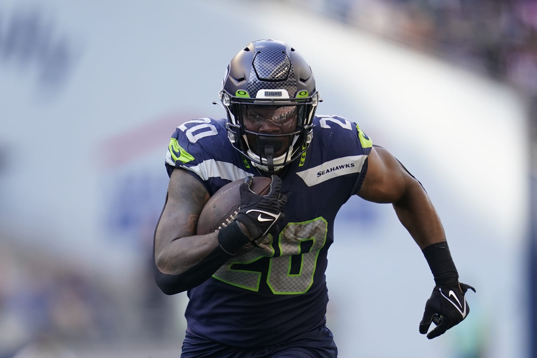 Seattle Seahawks running back Rashaad Penny runs with the ball during the second half of an NFL football game against the Atlanta Falcons, Sunday, Sept. 25, 2022, in Seattle. (AP Photo/Ashley Landis)