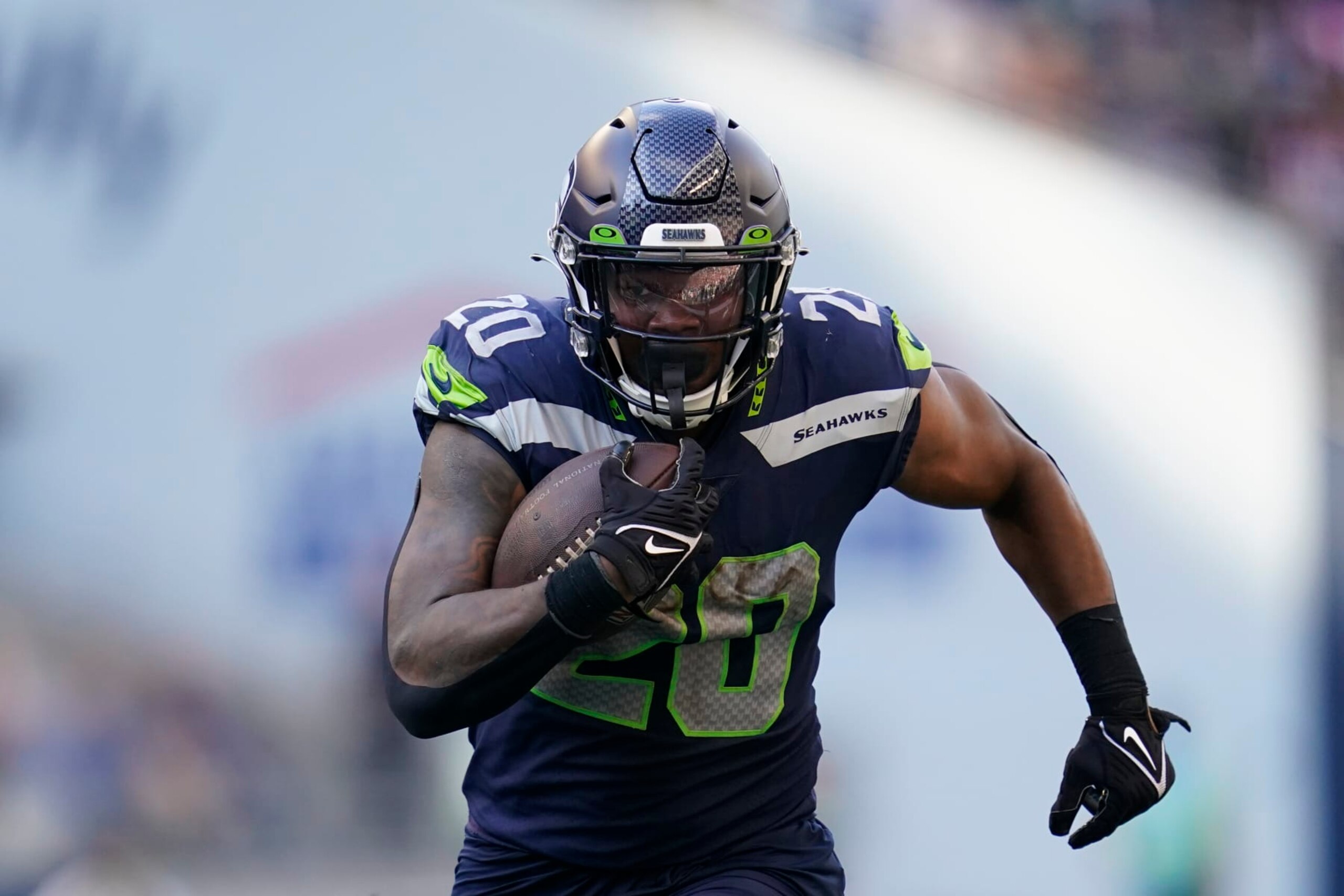 Seattle Seahawks running back Rashaad Penny runs with the ball during the second half of an NFL football game against the Atlanta Falcons, Sunday, Sept. 25, 2022, in Seattle. (AP Photo/Ashley Landis)
