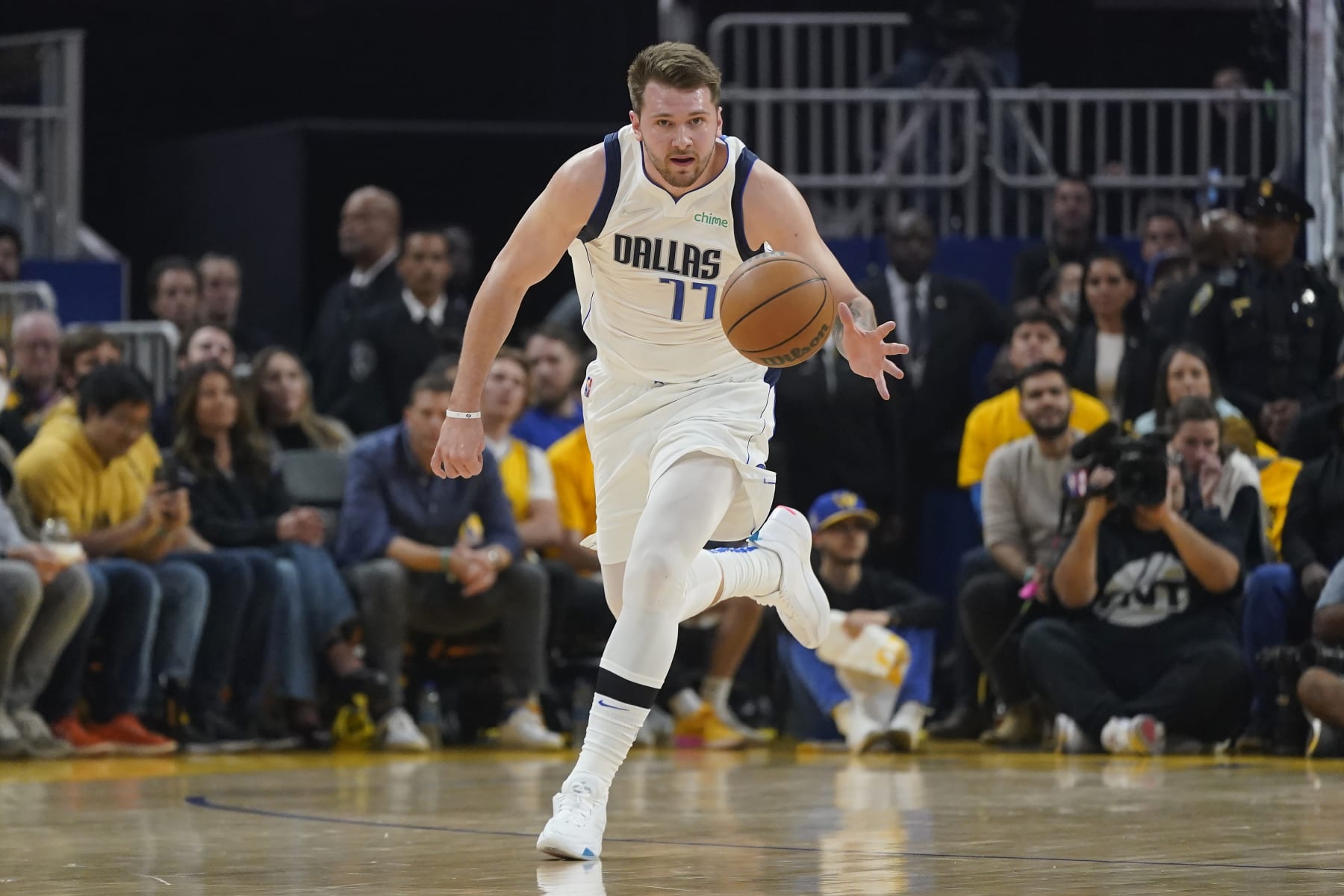 Dallas Mavericks guard Luka Doncic during Game 5 of the NBA basketball playoffs Western Conference finals against the Golden State Warriors in San Francisco, Thursday, May 26, 2022. (AP Photo/Jeff Chiu) Dallas Mavericks guard Luka Doncic during Game 5 of the NBA basketball playoffs Western Conference finals against the Golden State Warriors in San Francisco, Thursday, May 26, 2022. (AP Photo/Jeff Chiu)