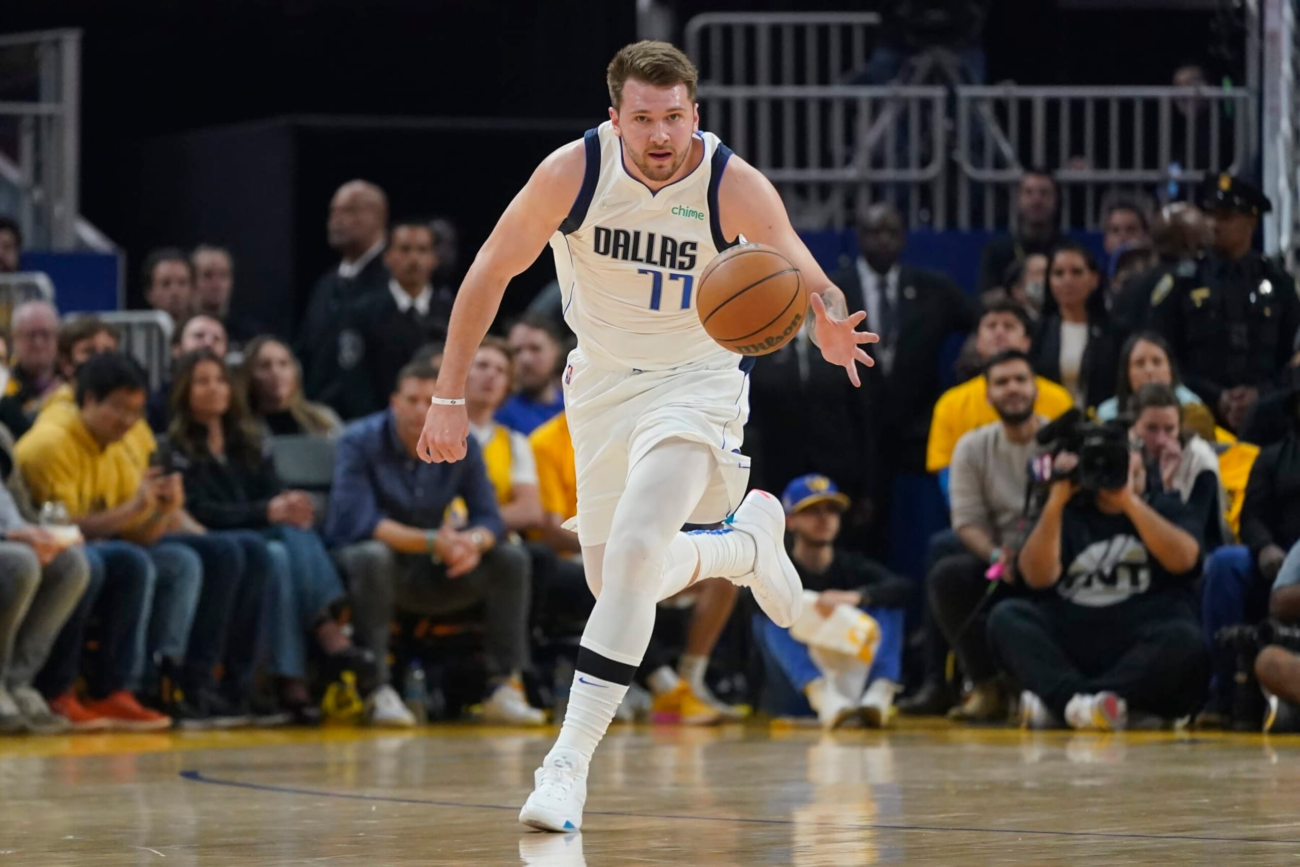 Dallas Mavericks guard Luka Doncic during Game 5 of the NBA basketball playoffs Western Conference finals against the Golden State Warriors in San Francisco, Thursday, May 26, 2022. (AP Photo/Jeff Chiu) Dallas Mavericks guard Luka Doncic during Game 5 of the NBA basketball playoffs Western Conference finals against the Golden State Warriors in San Francisco, Thursday, May 26, 2022. (AP Photo/Jeff Chiu)
