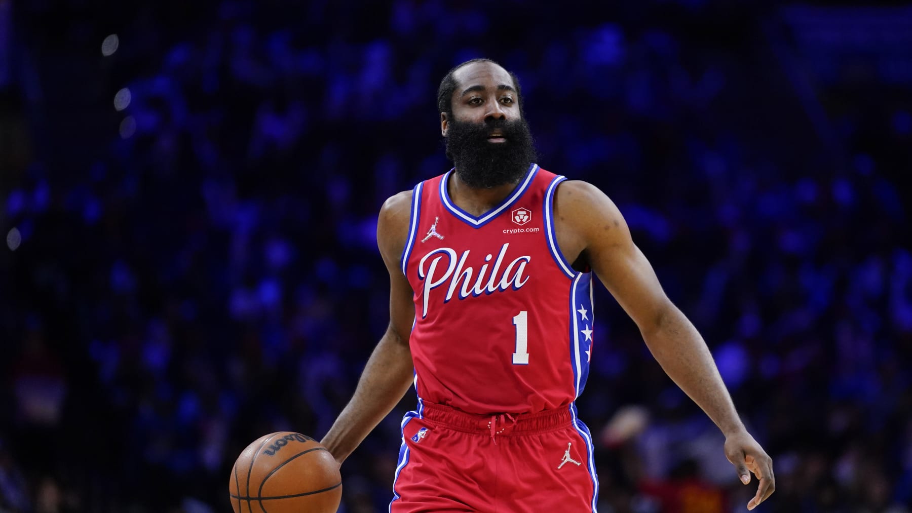 Philadelphia 76ers' James Harden plays during the second half of Game 4 of an NBA basketball second-round playoff series against the Miami Heat, Sunday, May 8, 2022, in Philadelphia. (AP Photo/Matt Slocum) Philadelphia 76ers' James Harden plays during the second half of Game 4 of an NBA basketball second-round playoff series against the Miami Heat, Sunday, May 8, 2022, in Philadelphia. (AP Photo/Matt Slocum)