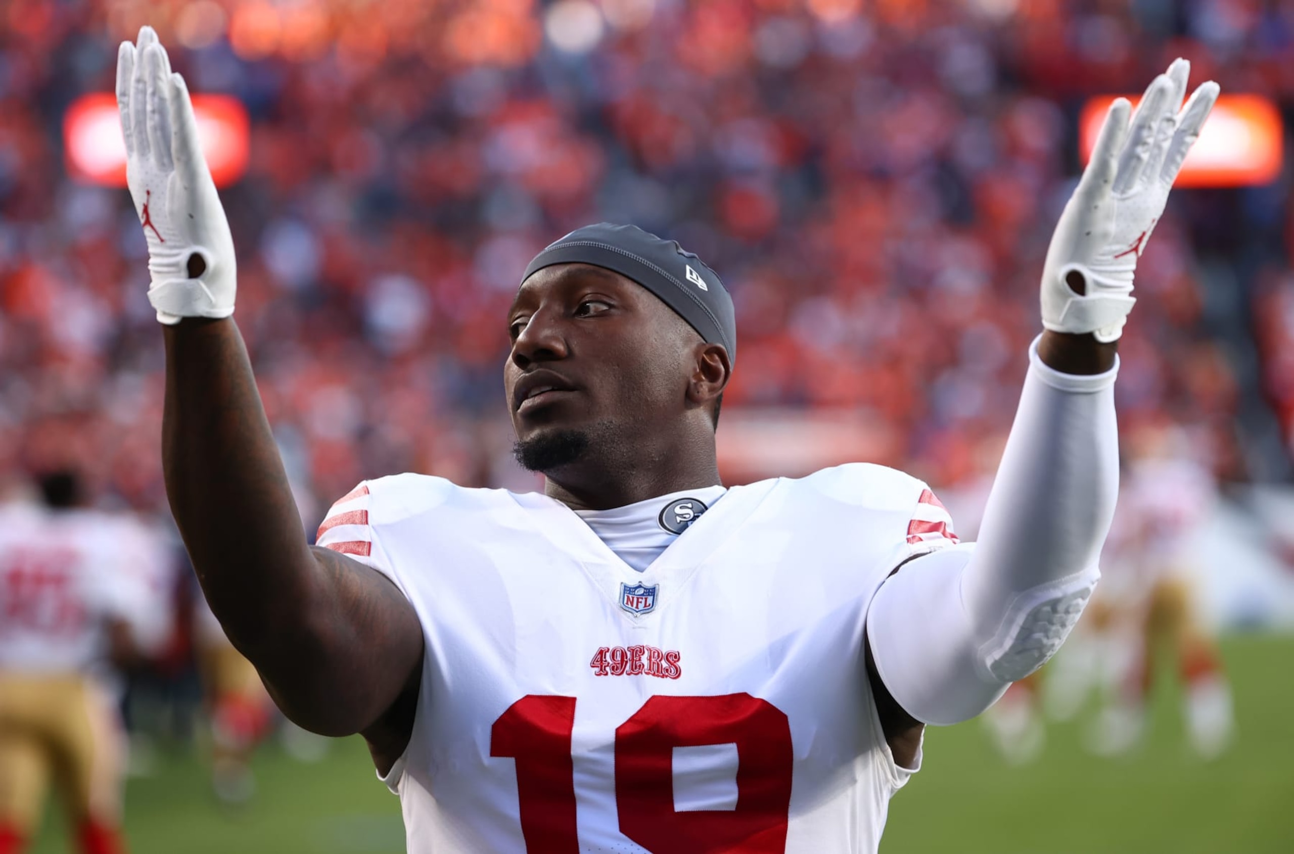 DENVER, COLORADO - SEPTEMBER 25: Deebo Samuel #19 of the San Francisco 49ers is seen on the field prior to a game against the Denver Broncos at Empower Field At Mile High on September 25, 2022 in Denver, Colorado. (Photo by Jamie Schwaberow/Getty Images)