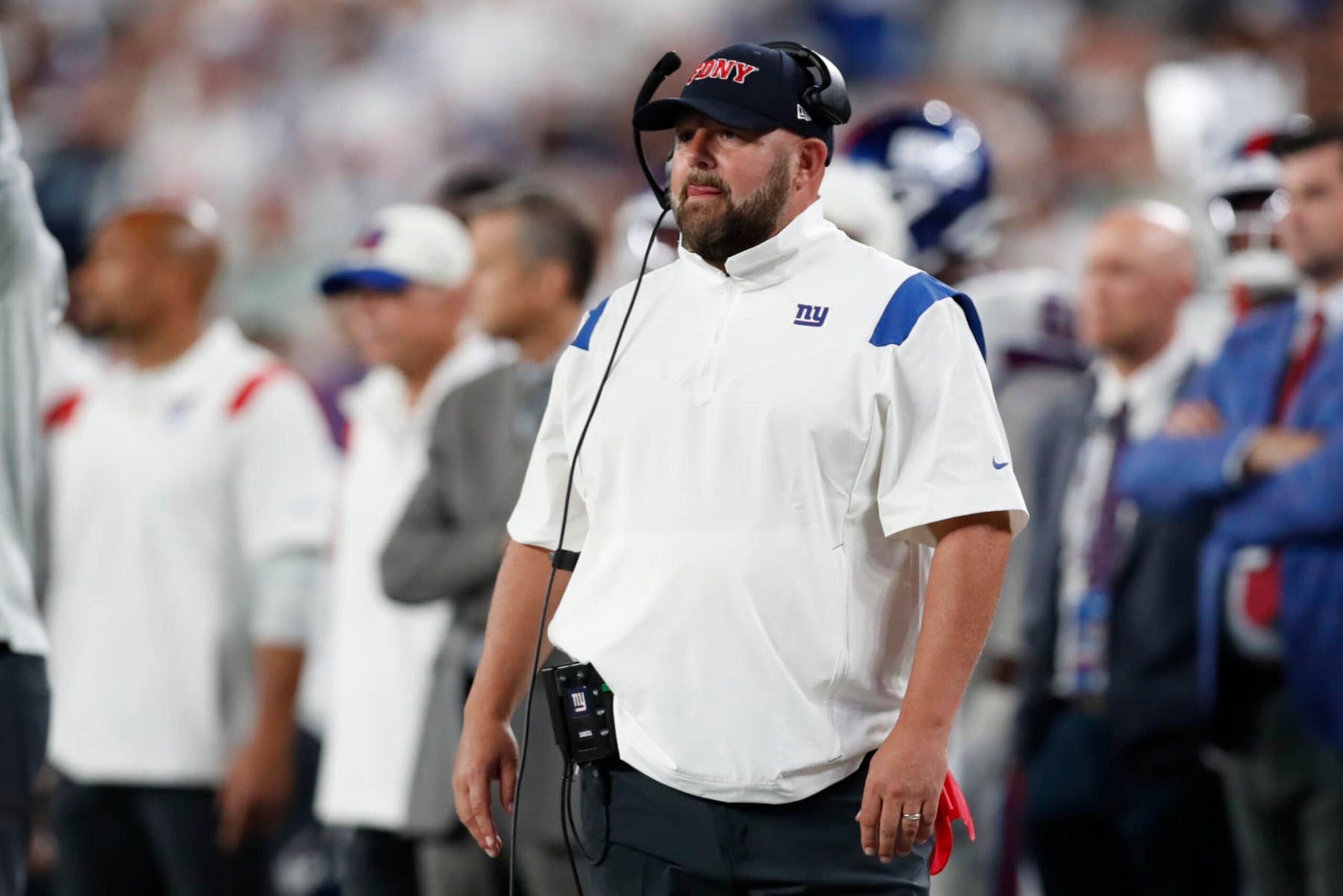 New York Giants head coach Brian Daboll watches from the sideline during an NFL football game against the Dallas Cowboys, Monday, Sept. 26, 2022, in East Rutherford, N.J. The Dallas Cowboys won 23-16. (AP Photo/Steve Luciano) New York Giants head coach Brian Daboll watches from the sideline during an NFL football game against the Dallas Cowboys, Monday, Sept. 26, 2022, in East Rutherford, N.J. The Dallas Cowboys won 23-16. (AP Photo/Steve Luciano)