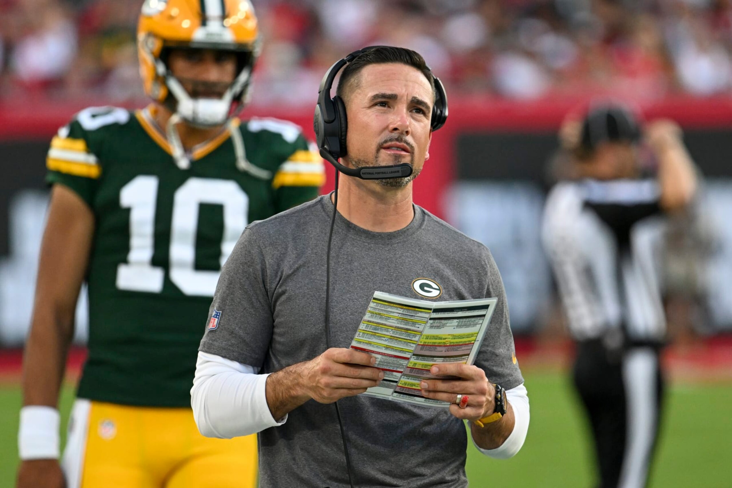Green Bay Packers head coach Matt LaFleur is seen during the second half of an NFL football game against the Tampa Bay Buccaneers Sunday, Sept. 25, 2022, in Tampa, Fla. (AP Photo/Jason Behnken)