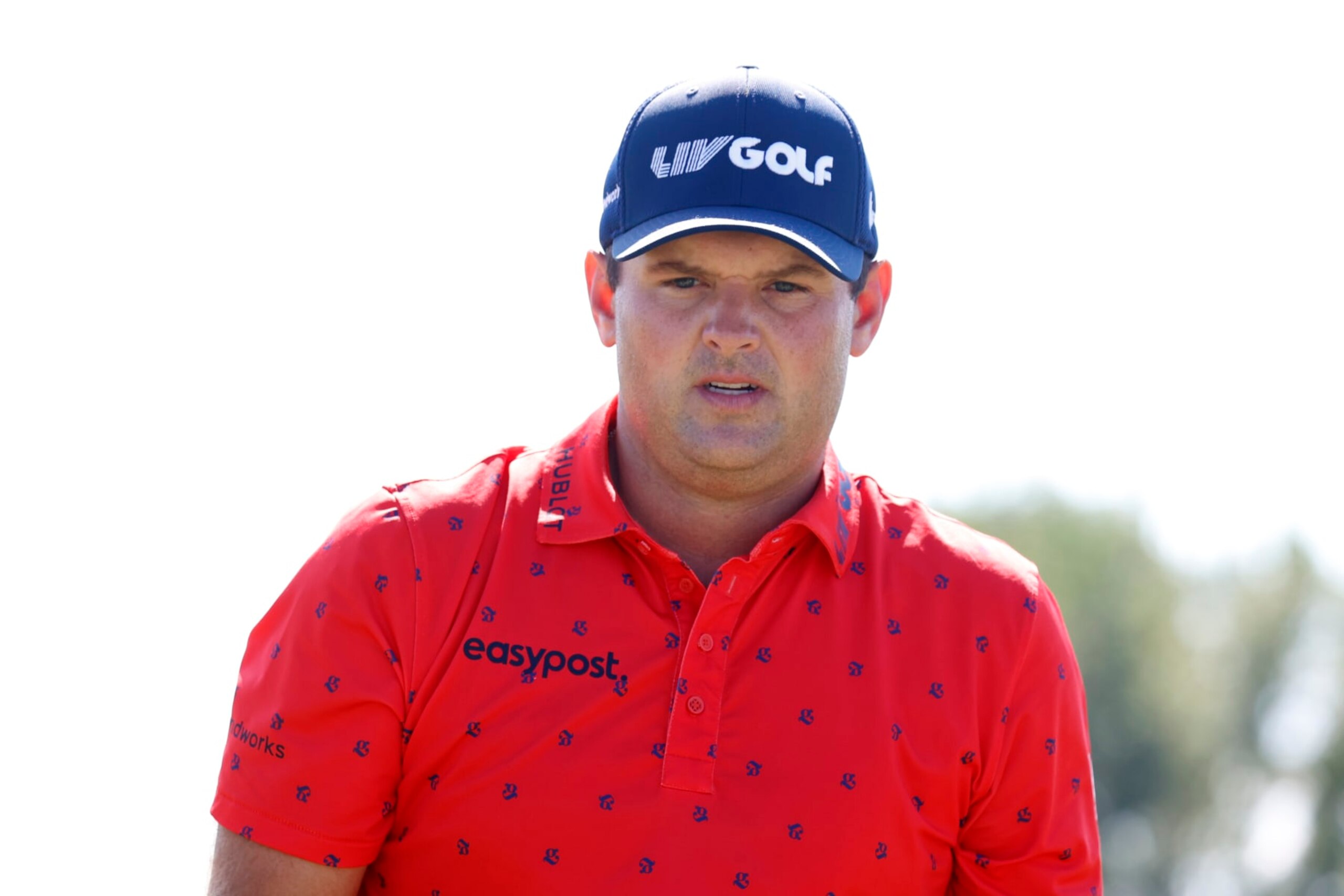SUGAR GROVE, IL - SEPTEMBER 18: LIV golfer Patrick Reed warms up on the practice range during the final round of the LIV Golf Invitational Series Chicago at Rich Harvest Farms in Sugar Grove, Illinois.  (Photo by Brian Spurlock/Icon Sportswire via Getty Images)