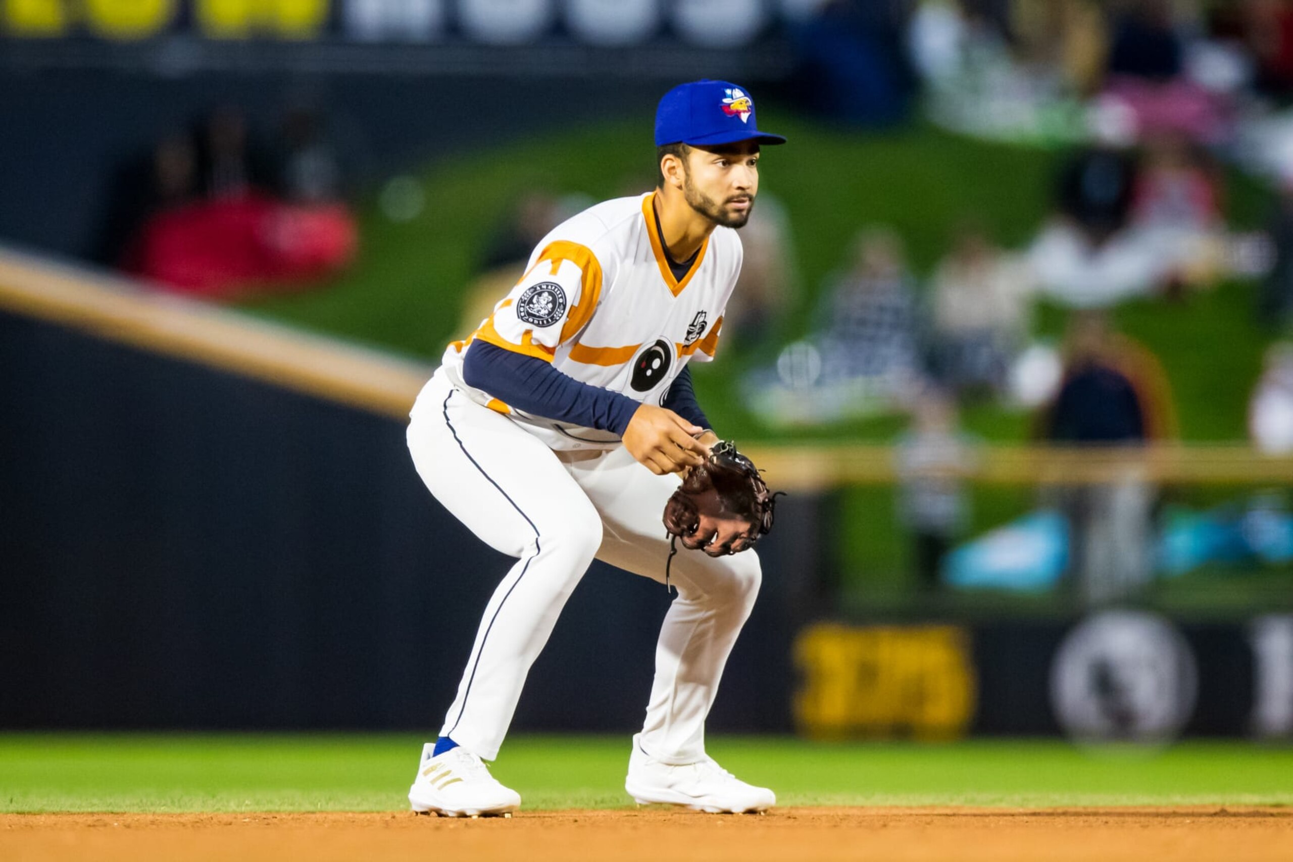 AMARILLO, TEXAS - SEPTEMBER 10: Infielder Jordan Lawlar #3 of the Amarillo Sod Poodles defends during the game against the Arkansas Travelers at HODGETOWN Stadium on September 10, 2022 in Amarillo, Texas. (Photo by John E. Moore III/Getty Images)