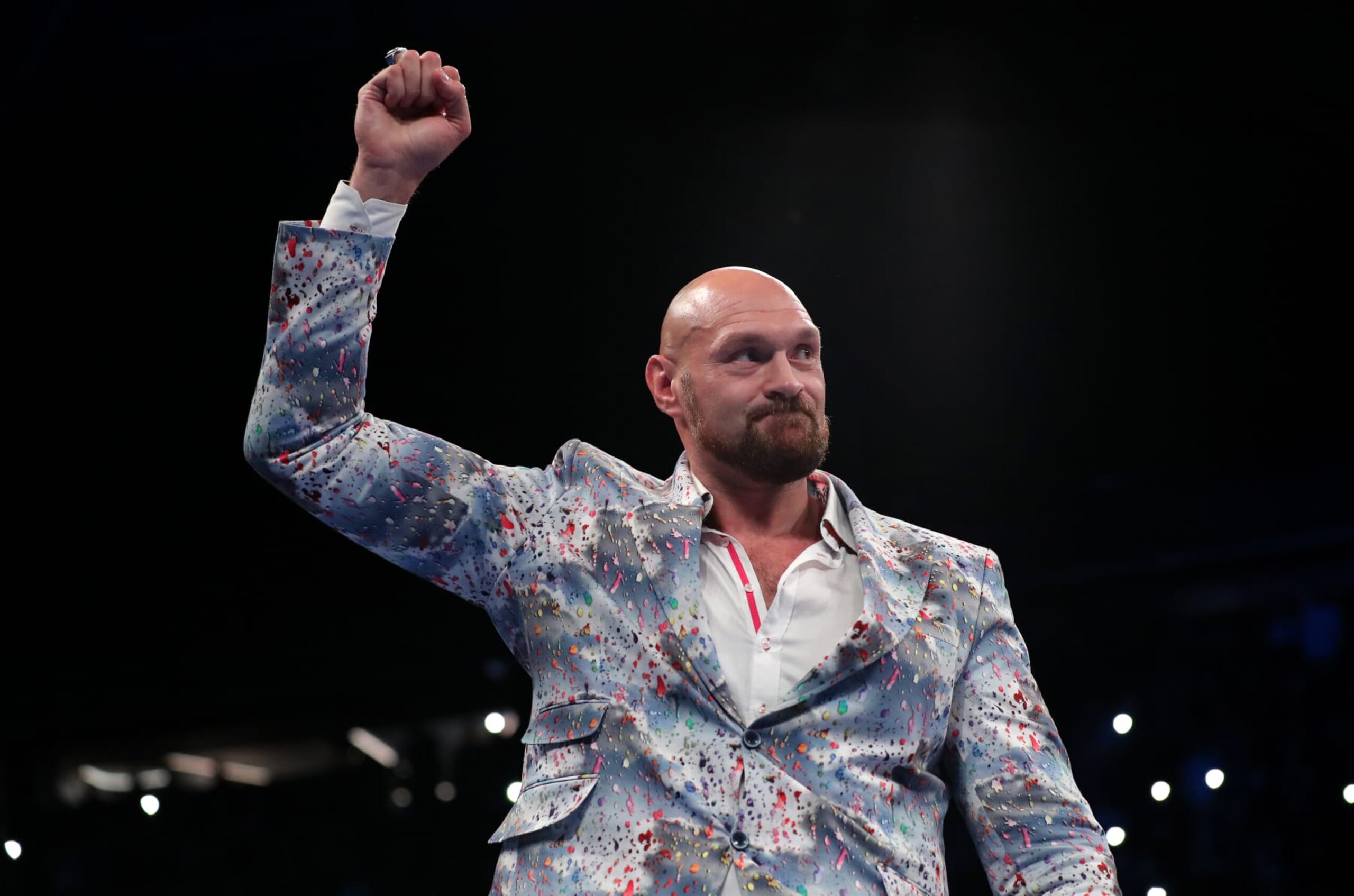 MANCHESTER, ENGLAND - SEPTEMBER 24: Tyson Fury reacts prior to the Vacant WBO Interim World Heavyweight Championship fight between Joe Joyce and Joseph Parker at AO Arena on September 24, 2022 in Manchester, England. (Photo by Alex Livesey/Getty Images)