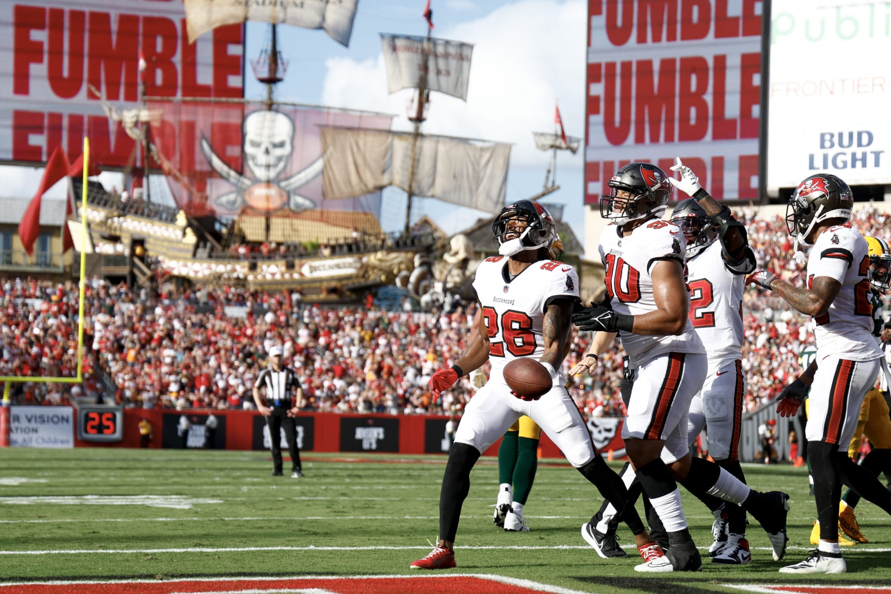 TAMPA, FLORIDA - SEPTEMBER 25: Logan Ryan #26 of the Tampa Bay Buccaneers reacts after recovering a fumble against the Green Bay Packers during the second quarter at Raymond James Stadium on September 25, 2022 in Tampa, Florida. (Photo by Douglas P. DeFelice/Getty Images)