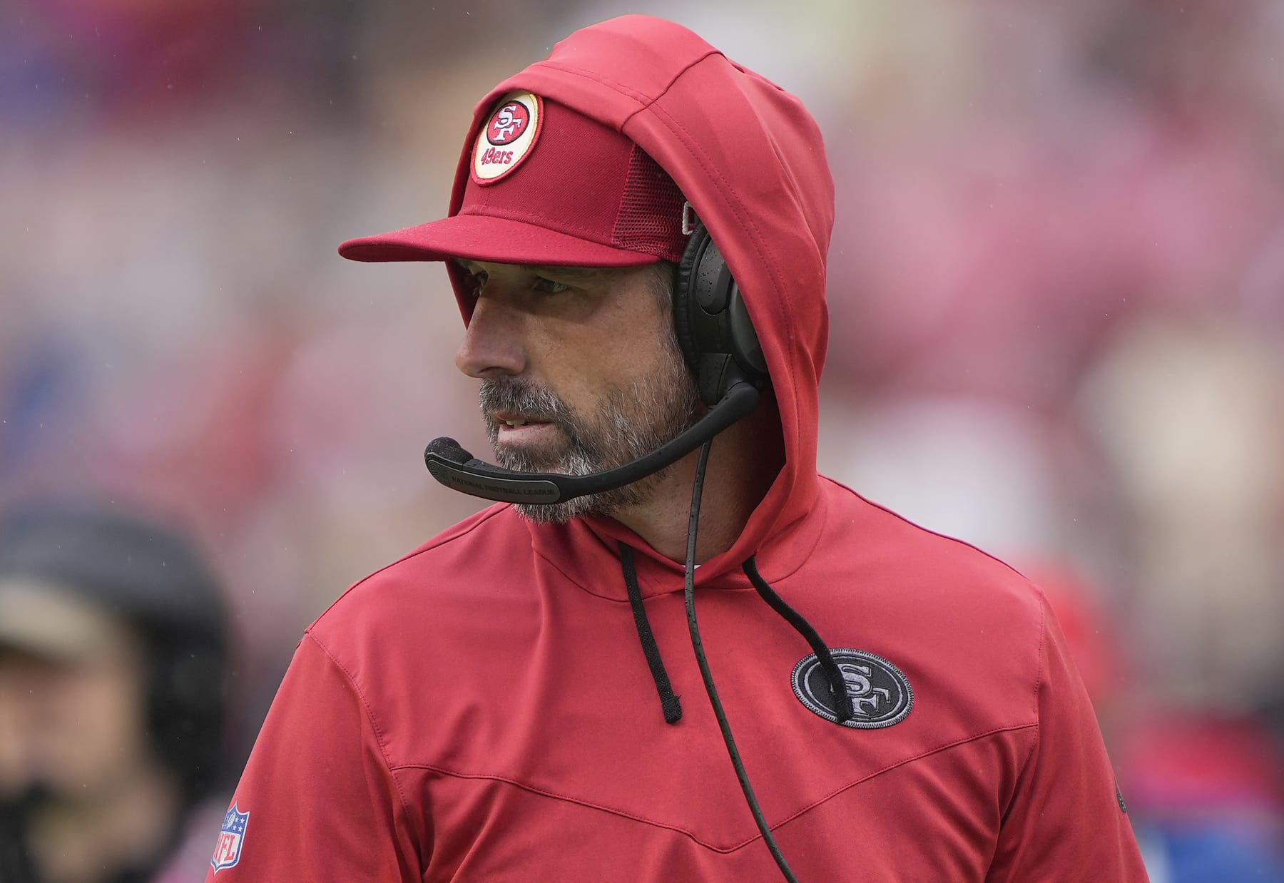 SANTA CLARA, CALIFORNIA - SEPTEMBER 18: Head coach Kyle Shanahan of the San Francisco 49ers looks on during the fourth quarter of their game against the Seattle Seahawks at Levi's Stadium on September 18, 2022 in Santa Clara, California. (Photo by Thearon W. Henderson/Getty Images)