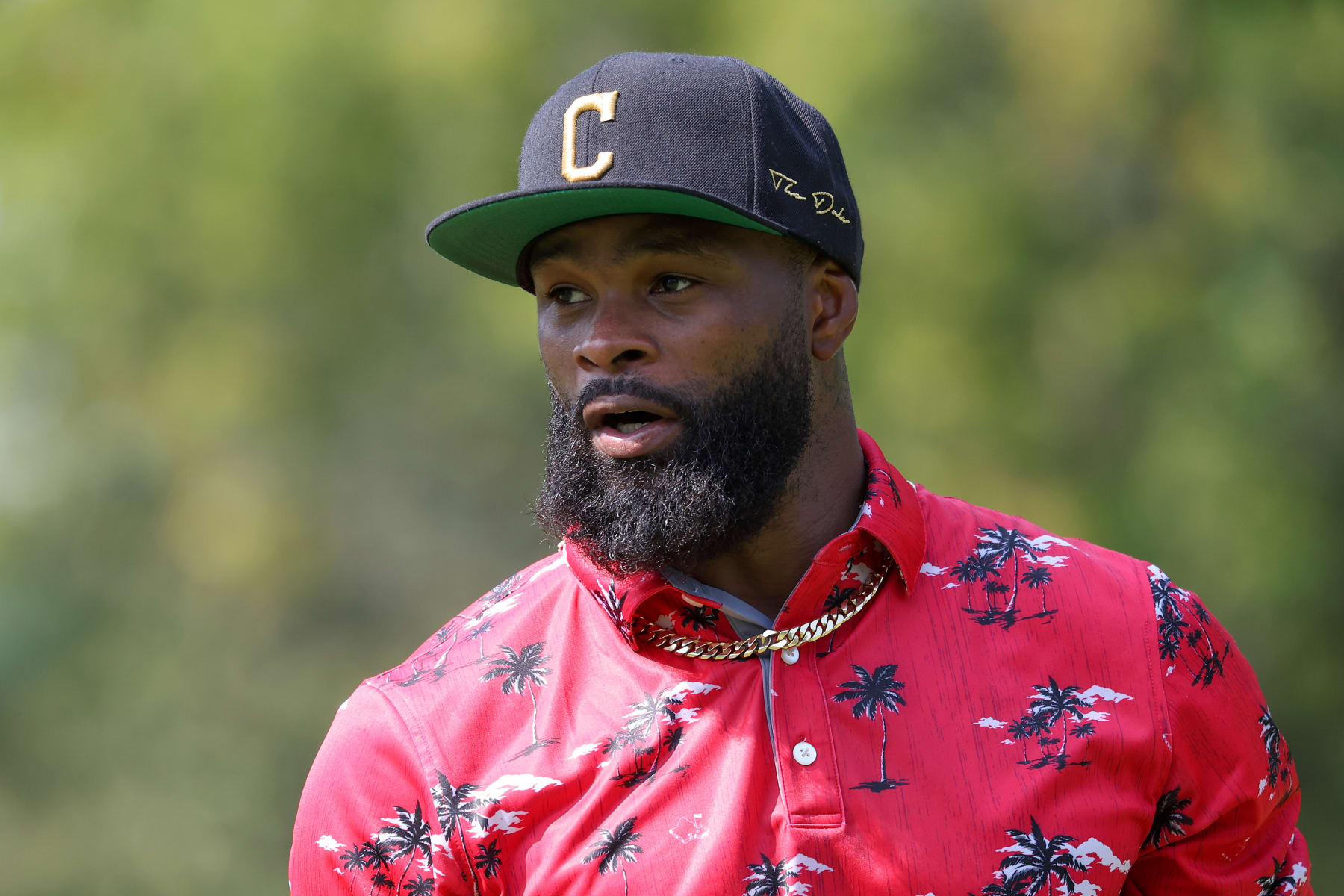 SUGAR GROVE, ILLINOIS - SEPTEMBER 15: Tyron Woodley is seen during the pro-am prior to the LIV Golf Invitational - Chicago at Rich Harvest Farms on September 15, 2022 in Sugar Grove, Illinois. (Photo by Jonathan Ferrey/LIV Golf via Getty Images)