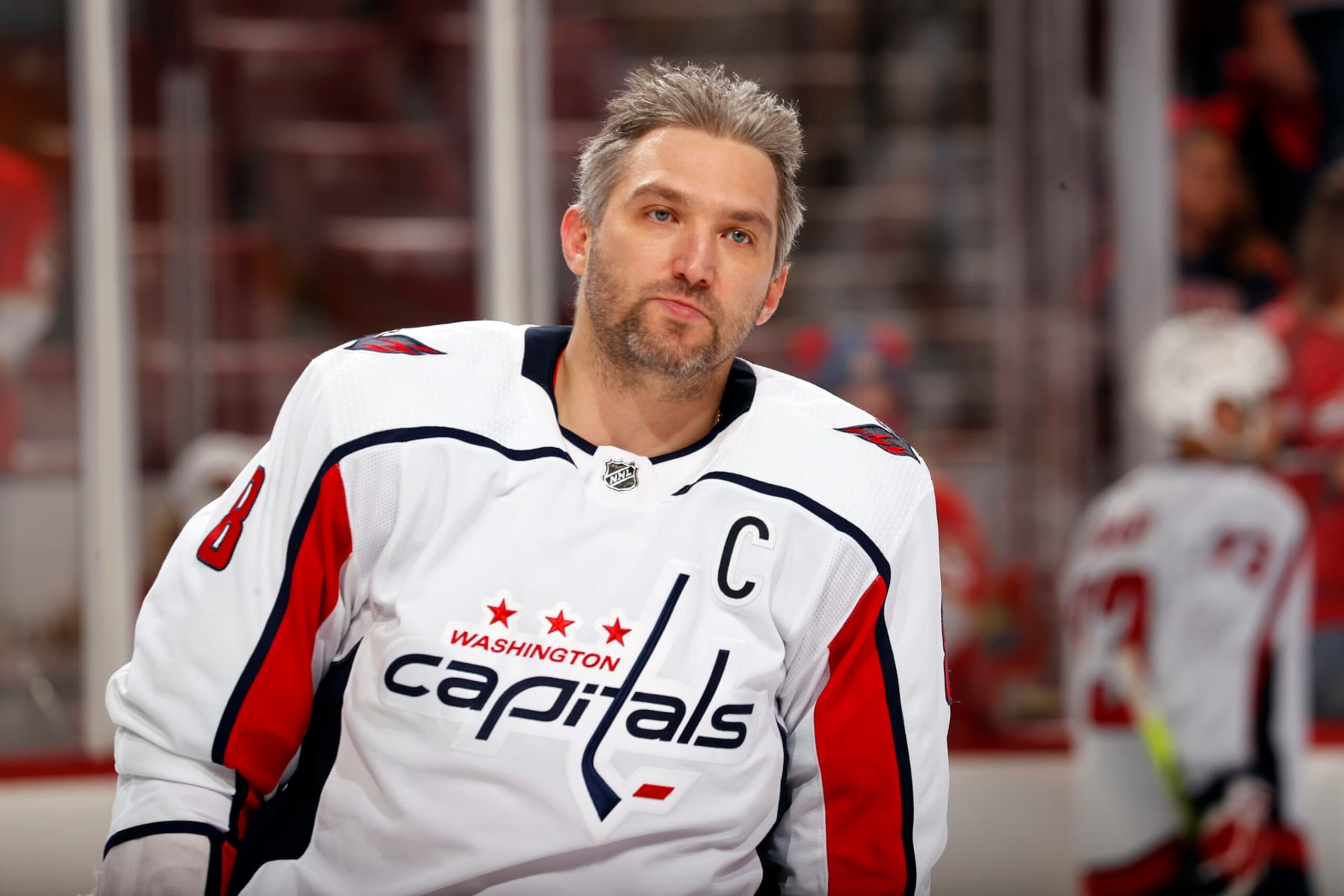 SUNRISE, FL - MAY 3: Alex Ovechkin #8 of the Washington Capitals warms up on the ice prior to the start of the game against the Florida Panthers in Game One of the First Round of the 2022 Stanley Cup Playoffs at the FLA Live Arena on May 3, 2022 in Sunrise, Florida. (Photo by Eliot J. Schechter/NHLI via Getty Images)