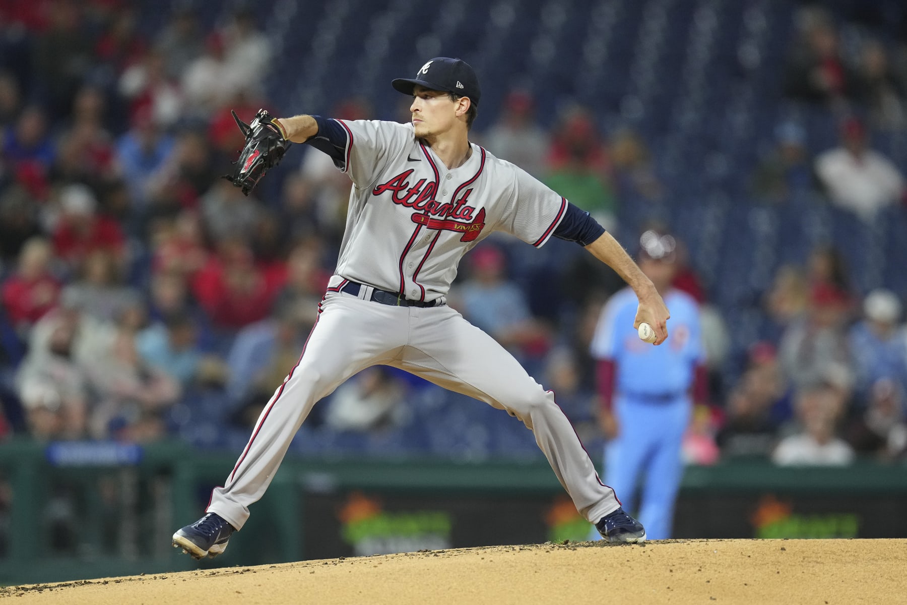 PHILADELPHIA, PA - SEPTEMBER 22: Max Fried #54 of the Atlanta Braves throws a pitch against the Philadelphia Phillies at Citizens Bank Park on September 22, 2022 in Philadelphia, Pennsylvania. The Philadelphia Phillies defeated the Atlanta Braves 1-0. (Photo by Mitchell Leff/Getty Images)