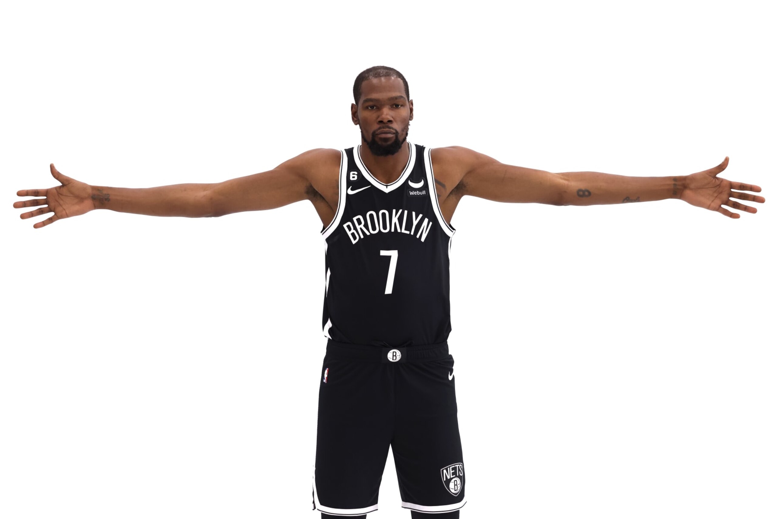 NEW YORK, NEW YORK - SEPTEMBER 26: Kevin Durant #7 of the Brooklyn Nets poses for a photo at Brooklyn Nets Media Day at HSS Training Center on September 26, 2022 in the Brooklyn borough of New York City. NOTE TO USER: User expressly acknowledges and agrees that, by downloading and/or using this photograph, User is consenting to the terms and conditions of the Getty Images License Agreement. (Photo by Dustin Satloff/Getty Images)