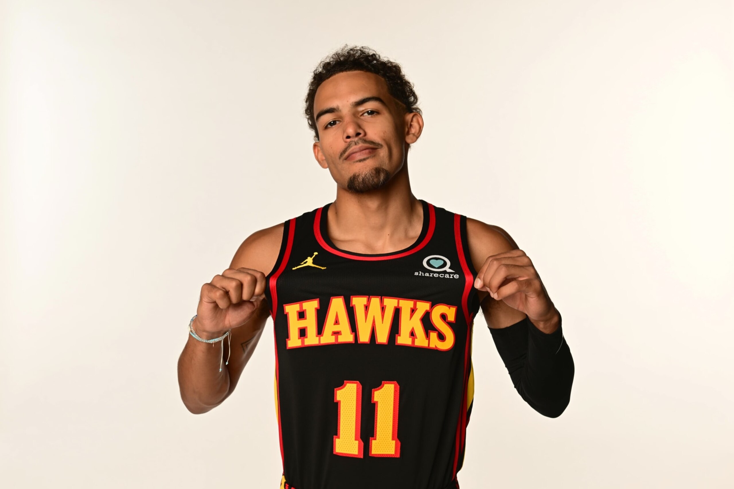 ATLANTA, GA - SEPTEMBER 23: Trae Young #11 of the Atlanta Hawks poses for a portrait during NBA Media Day on September 23, 2022 at PC&E Studio in Atlanta, Georgia. NOTE TO USER: User expressly acknowledges and agrees that, by downloading and or using this Photograph, user is consenting to the terms and conditions of the Getty Images License Agreement. Mandatory Copyright Notice: Copyright 2022 NBAE (Photo by Adam Hagy/NBAE via Getty Images)