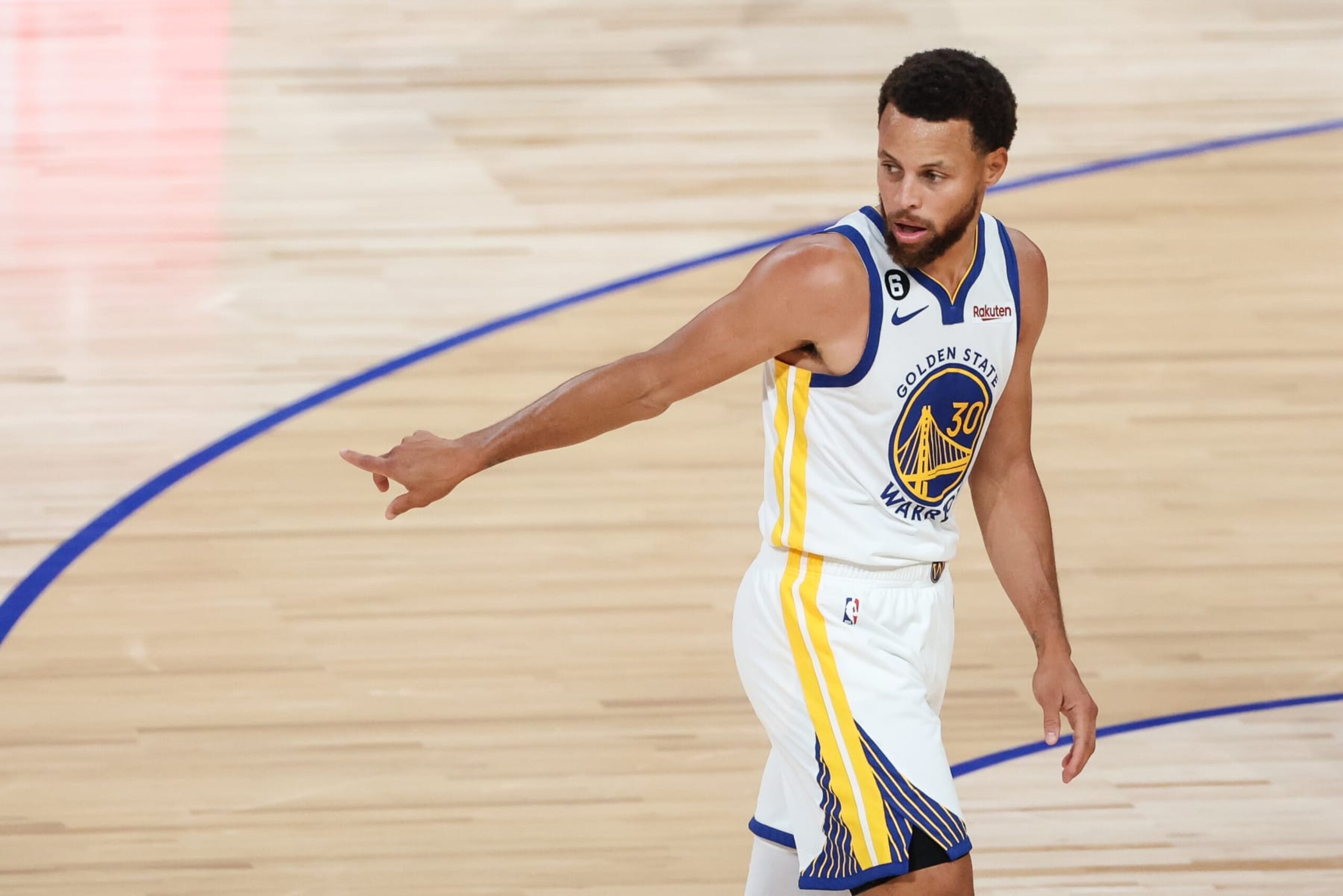 SAITAMA, JAPAN - SEPTEMBER 30: Stephen Curry #30 of the Golden State Warriors reacts during the Golden State Warriors v Washington Wizards - NBA Japan Games at the Saitama Super Arena on September 30, 2022 in Saitama, Japan. (Photo by Takashi Aoyama/Getty Images)