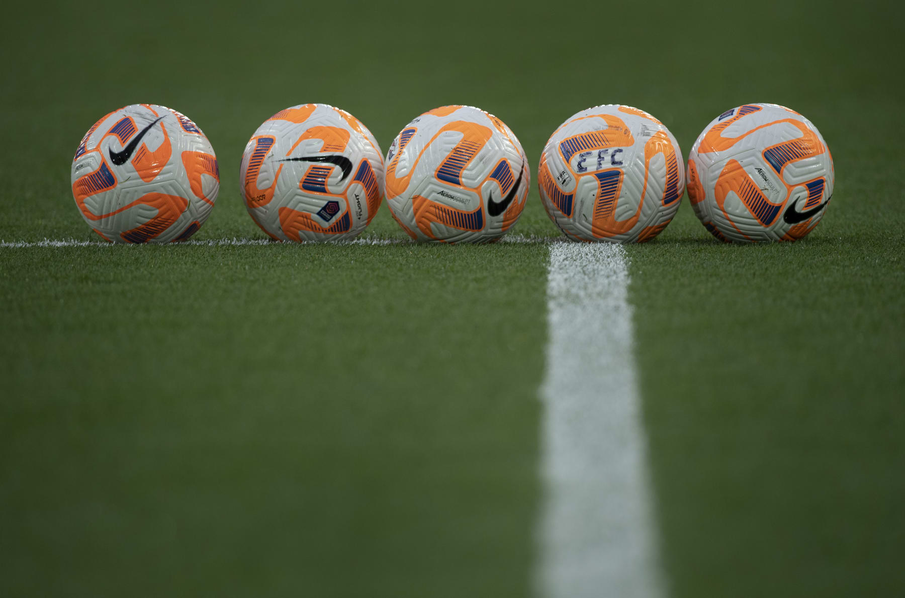 LIVERPOOL, ENGLAND - SEPTEMBER 25: Official FA Women's Super League match balls lined up ahead of the FA Women's Super League match between Liverpool FC and Everton FC at Anfield on September 25, 2022 in Liverpool, United Kingdom. (Photo by Joe Prior/Visionhaus via Getty Images)