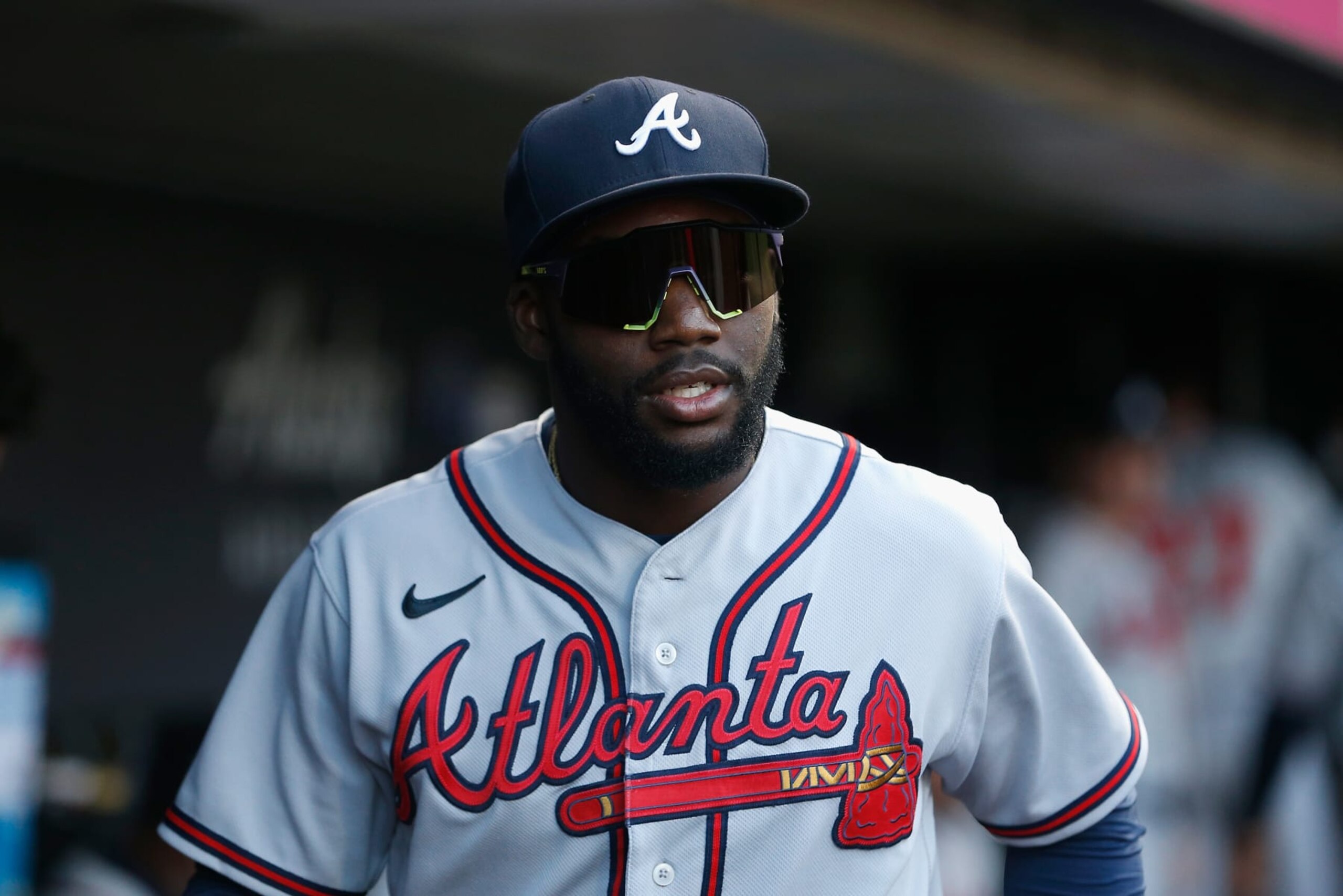 SAN FRANCISCO, CALIFORNIA - SEPTEMBER 12: Michael Harris II #23 of the Atlanta Braves looks on before the game against the San Francisco Giants at Oracle Park on September 12, 2022 in San Francisco, California. (Photo by Lachlan Cunningham/Getty Images)