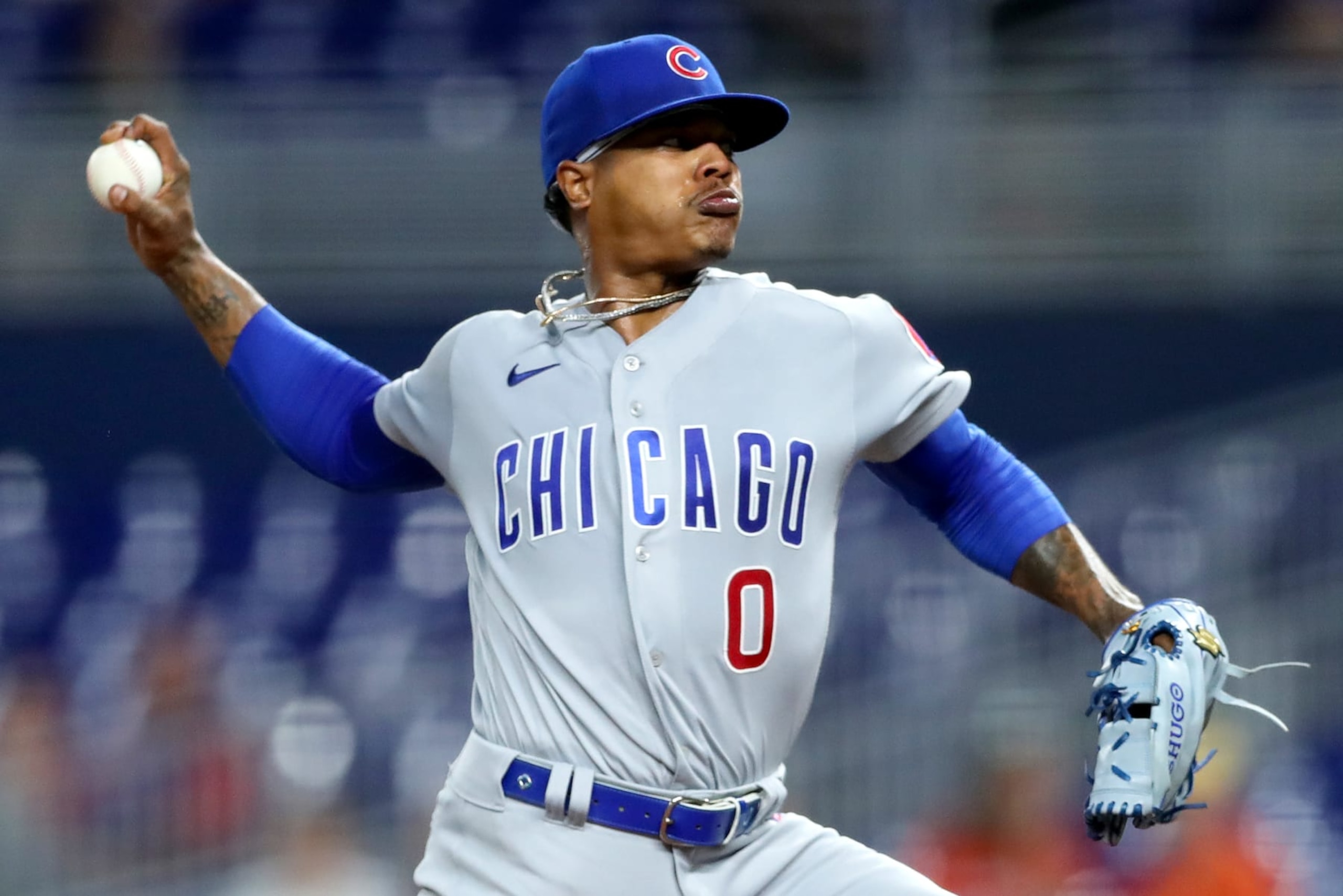 MIAMI, FLORIDA - SEPTEMBER 21: Marcus Stroman #0 of the Chicago Cubs delivers a pitch during the first inning against the Miami Marlins at loanDepot park on September 21, 2022 in Miami, Florida. (Photo by Megan Briggs/Getty Images)