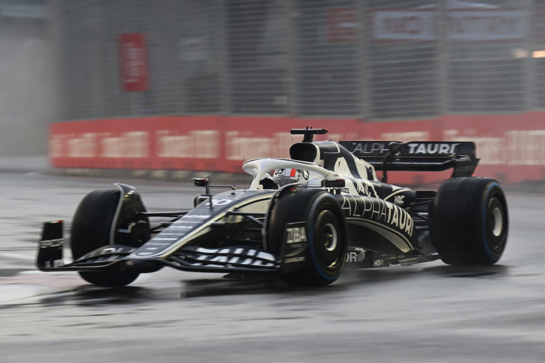 AlphaTauri's French driver Pierre Gasly drives during a practice session ahead of the Formula One Singapore Grand Prix night race at the Marina Bay Street Circuit in Singapore on October 1, 2022. (Photo by Lillian SUWANRUMPHA / AFP) (Photo by LILLIAN SUWANRUMPHA/AFP via Getty Images)
