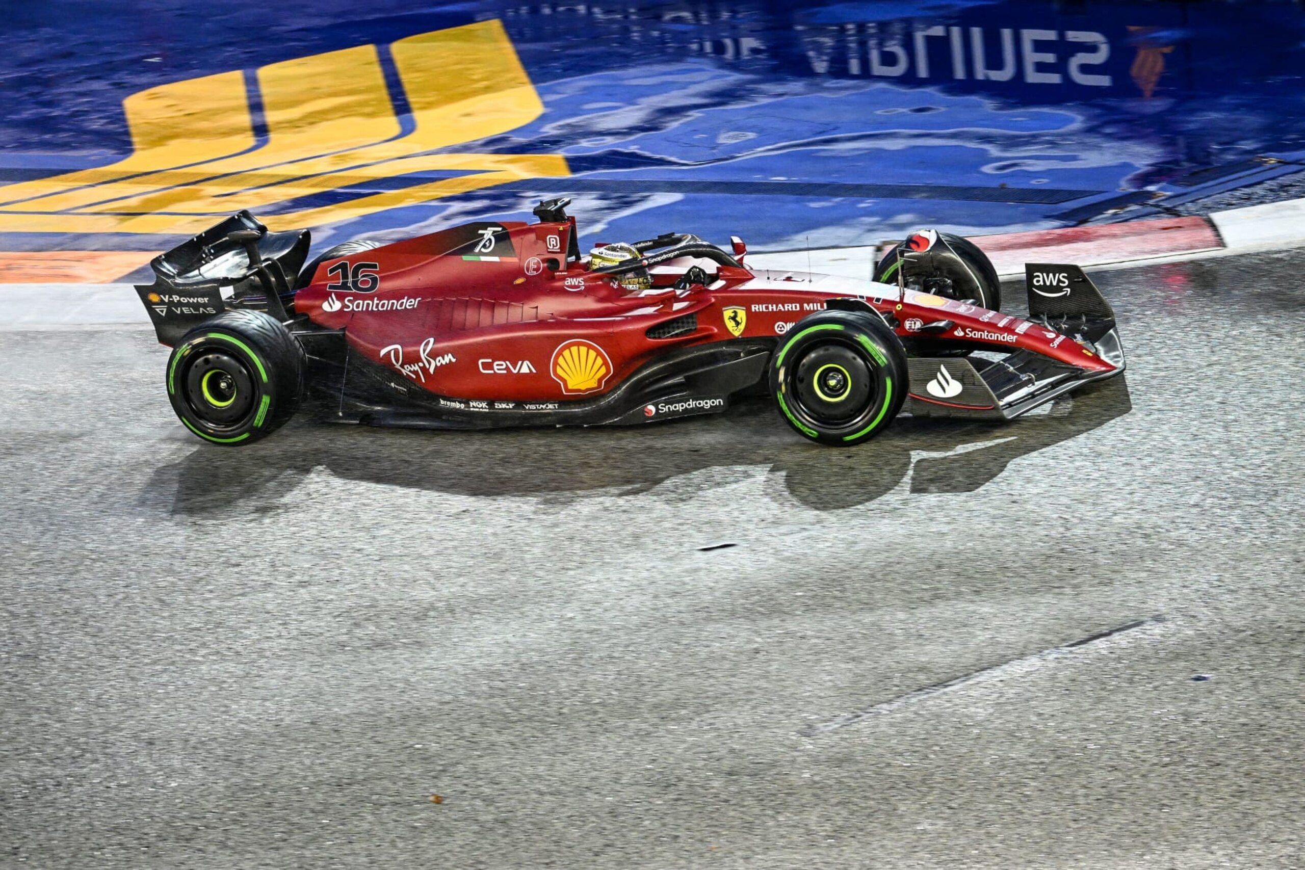 Ferrari's Monegasque driver Charles Leclerc drives during a practice session ahead of the Formula One Singapore Grand Prix night race at the Marina Bay Street Circuit in Singapore on October 1, 2022. (Photo by ROSLAN RAHMAN / AFP) (Photo by ROSLAN RAHMAN/AFP via Getty Images)