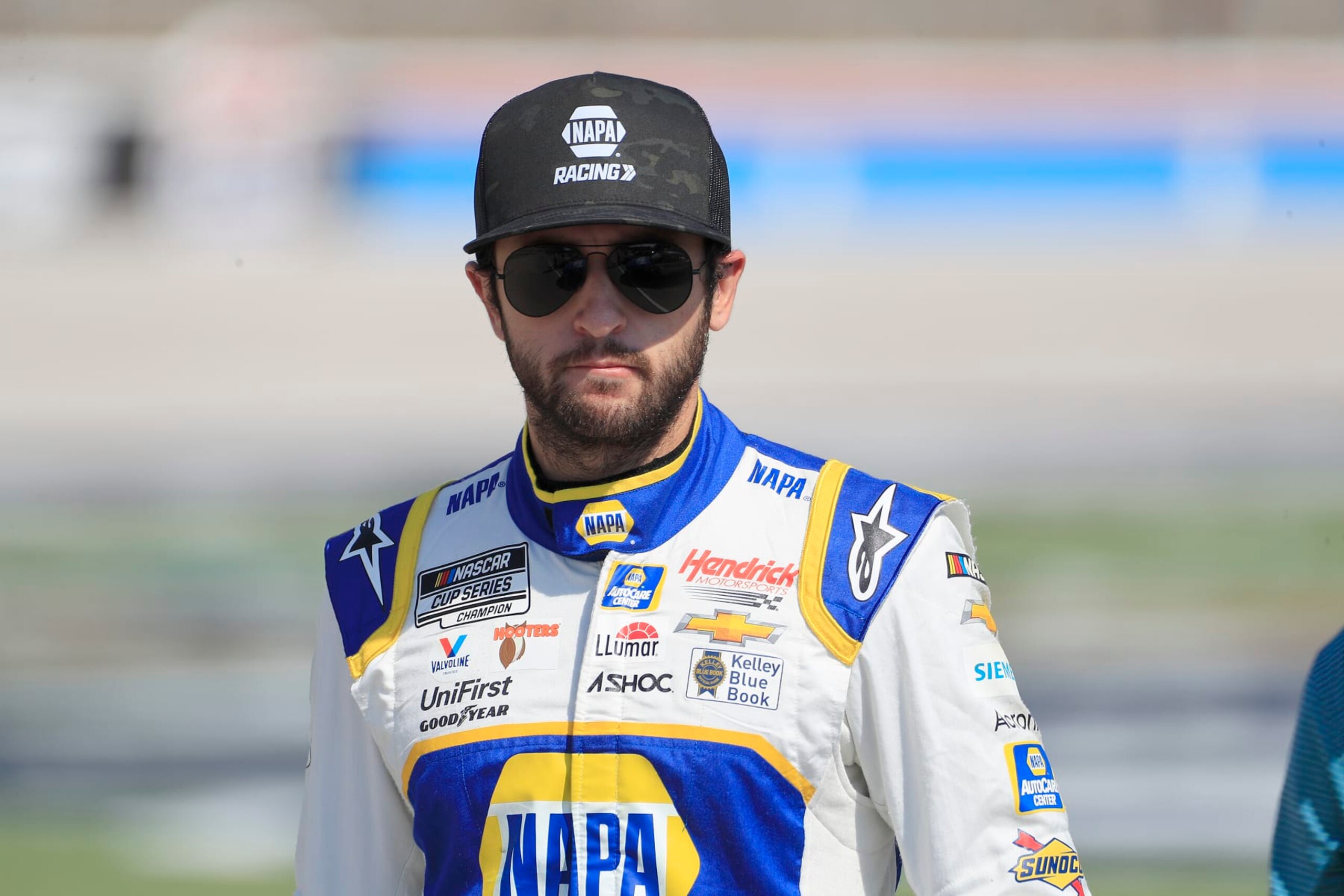 FORT WORTH, TX - SEPTEMBER 24: Chase Elliott (#9 Hendrick Motorsports NAPA Auto Parts Chevrolet) looks on during Saturday morning practice for the NASCAR Cup Series Playoff Autotrader EchoPark Automotive 500 race on September 24, 2022 at Texas Motor Speedway in Fort Worth, Texas.  (Photo by David J. Griffin/Icon Sportswire via Getty Images)