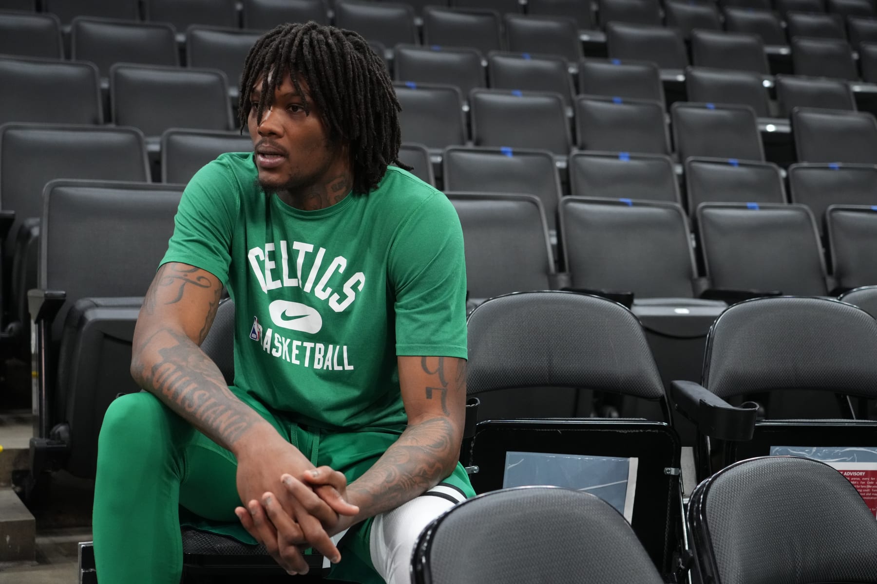 BOSTON, MA  - JUNE 15: Robert Williams III of the Boston Celtics addresses the media during 2022 NBA Finals Practice and Media Availability on June 15, 2022  at the TD Garden in Boston, Massachusetts. NOTE TO USER: User expressly acknowledges and agrees that, by downloading and or using this photograph, user is consenting to the terms and conditions of Getty Images License Agreement. Mandatory Copyright Notice: Copyright 2022 NBAE (Photo by Jesse D. Garrabrant/NBAE via Getty Images)