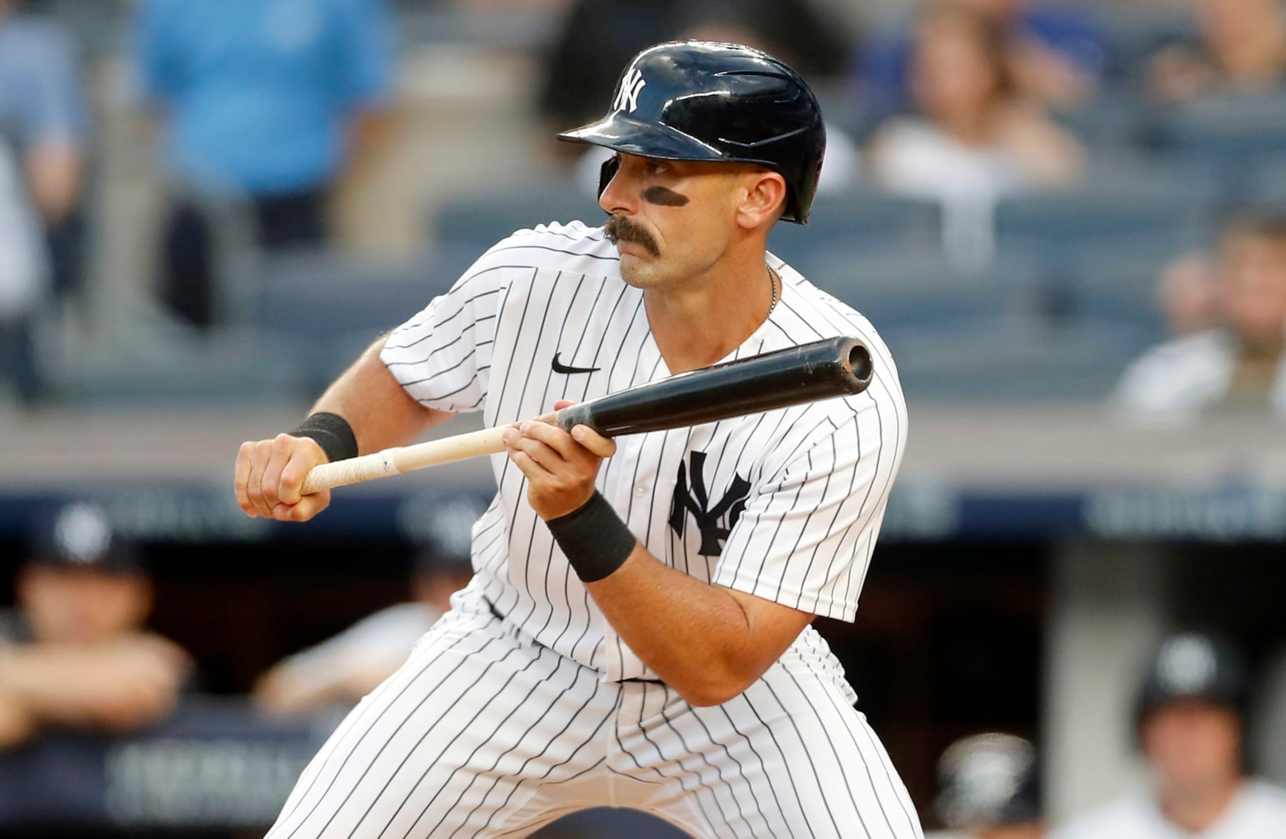 NEW YORK, NEW YORK - AUGUST 02:  Matt Carpenter #24 of the New York Yankees in action against the ssat Yankee Stadium on August 02, 2022 in the Bronx borough of New York City. The Mariners defeated the Yankees 8-6. (Photo by Jim McIsaac/Getty Images)