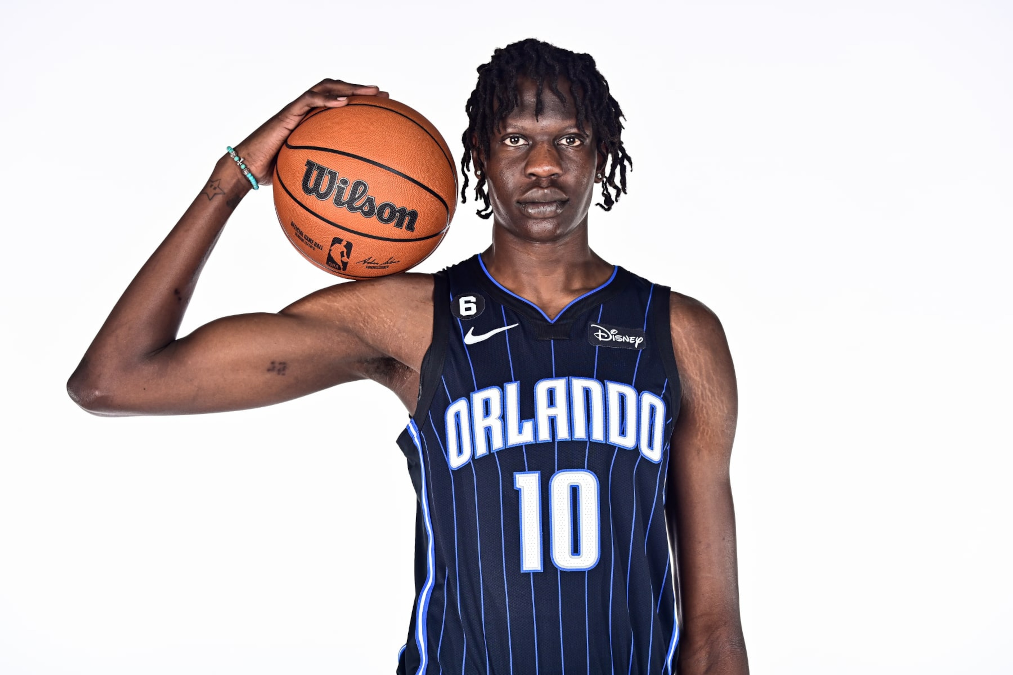 ORLANDO, FLORIDA - SEPTEMBER 26: Bol Bol #10 of the Orlando Magic poses during the 2022 Orlando Magic Media Day at AdventHealth Training Center on September 26, 2022 in Orlando, Florida. NOTE TO USER: User expressly acknowledges and agrees that, by downloading and or using this Photograph, user is consenting to the terms and conditions of the Getty Images License Agreement. (Photo by Julio Aguilar/Getty Images) ORLANDO, FLORIDA - SEPTEMBER 26: Bol Bol #10 of the Orlando Magic poses during the 2022 Orlando Magic Media Day at AdventHealth Training Center on September 26, 2022 in Orlando, Florida. NOTE TO USER: User expressly acknowledges and agrees that, by downloading and or using this Photograph, user is consenting to the terms and conditions of the Getty Images License Agreement. (Photo by Julio Aguilar/Getty Images)