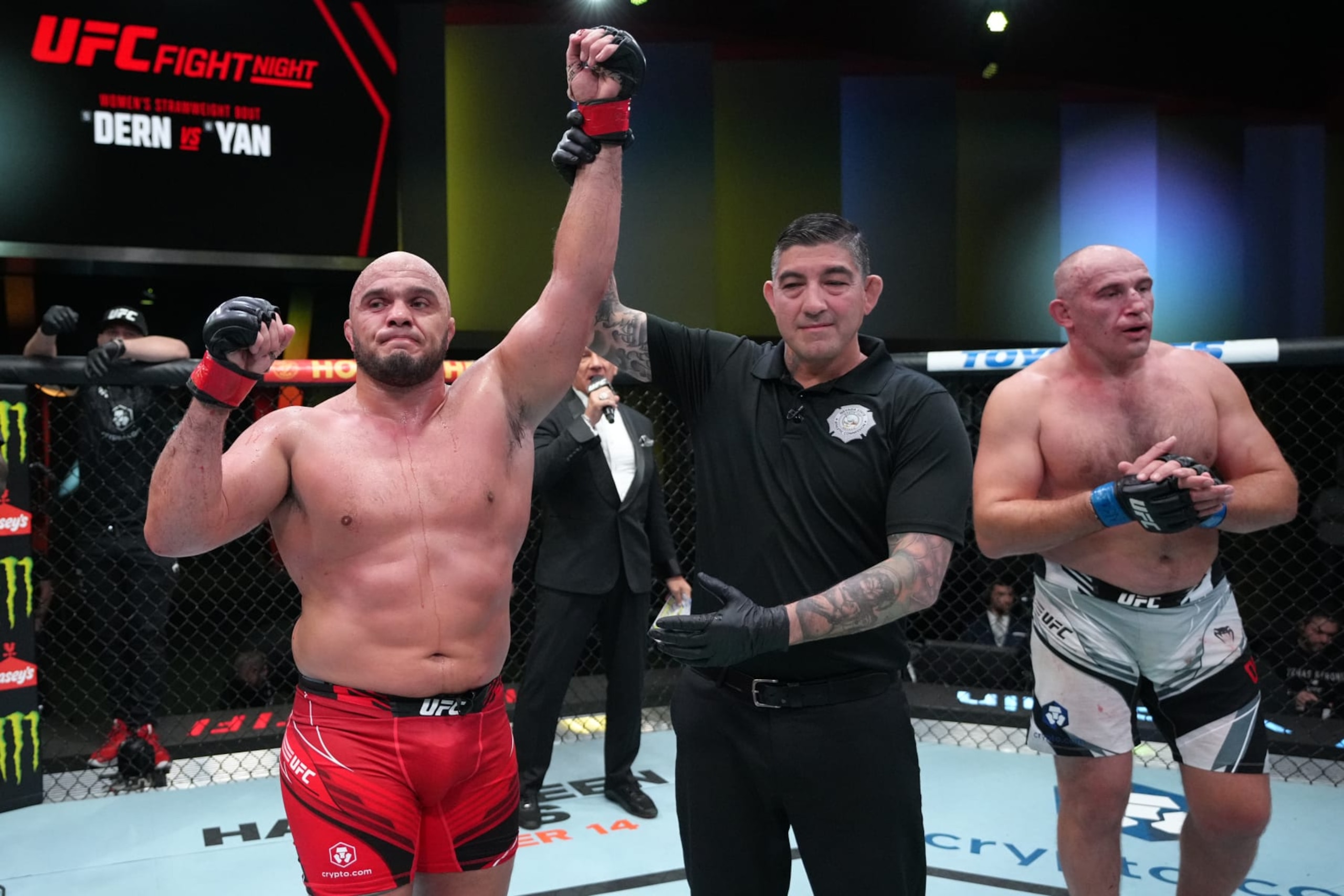 LAS VEGAS, NEVADA - OCTOBER 01: Ilir Latifi of Sweden reacts after his victory over Aleksei Oleinik of Ukraine in a heavyweight fight during the UFC Fight Night event at UFC APEX on October 01, 2022 in Las Vegas, Nevada. (Photo by Jeff Bottari/Zuffa LLC)
