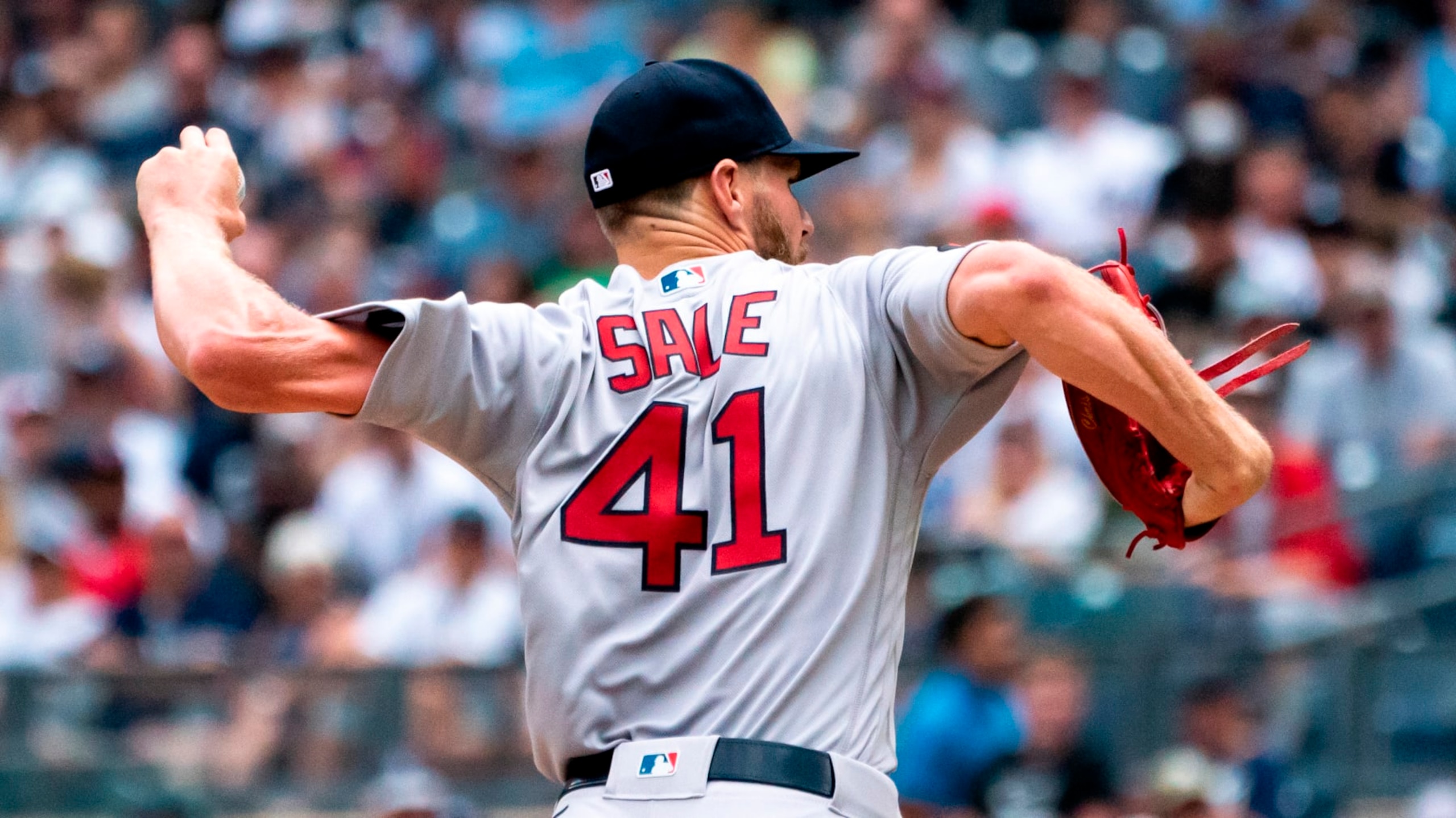 Boston Red Sox starting pitcher Chris Sale throws during the first inning of a baseball game against the New York Yankees, Sunday, July 17, 2022, in New York. The Yankees won 13-2. (AP Photo/Julia Nikhinson)